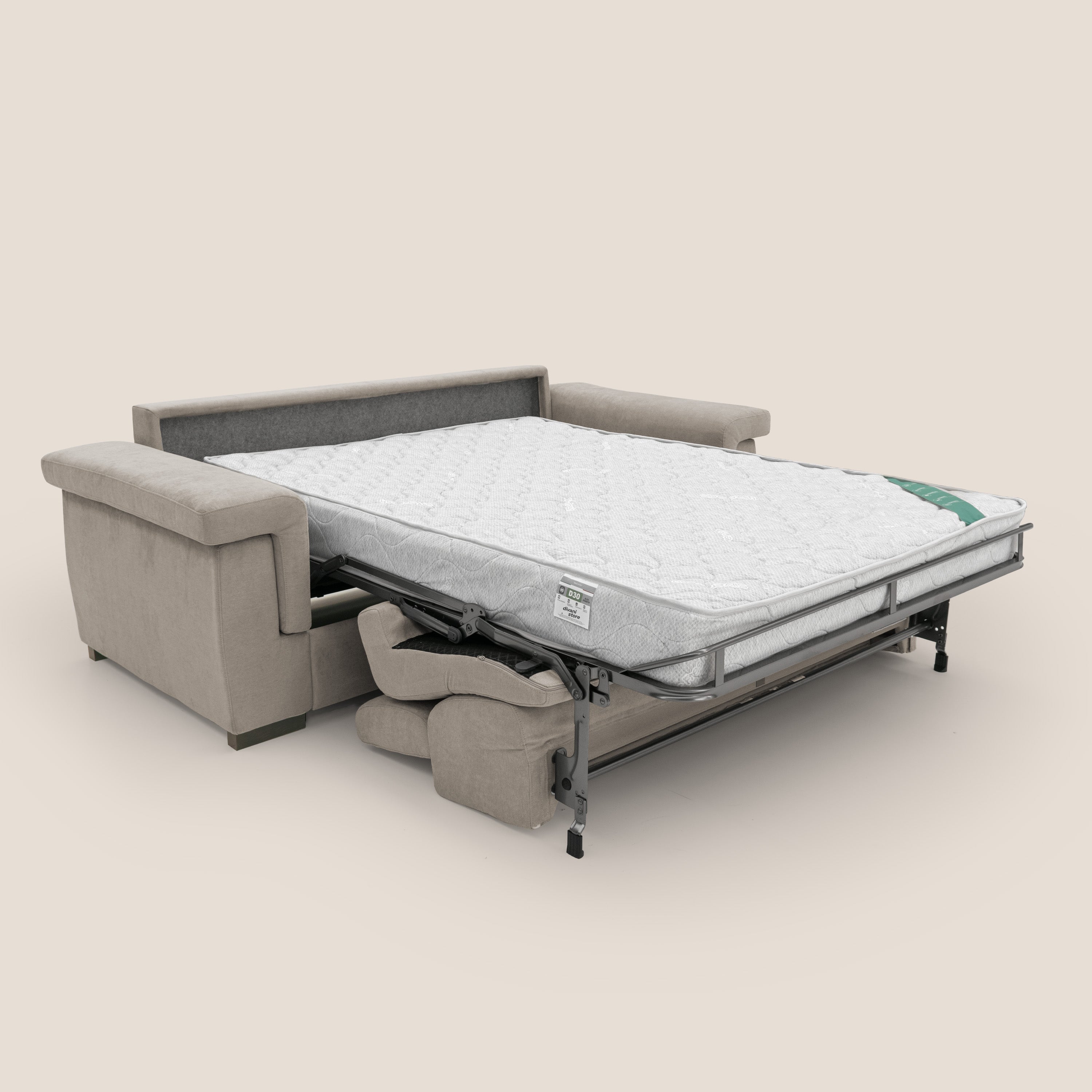 Bjorn divano letto sfoderabile con materasso H18 cm e poggiatesta reclinabili in tessuto impermeabile T02 beige - divani.store