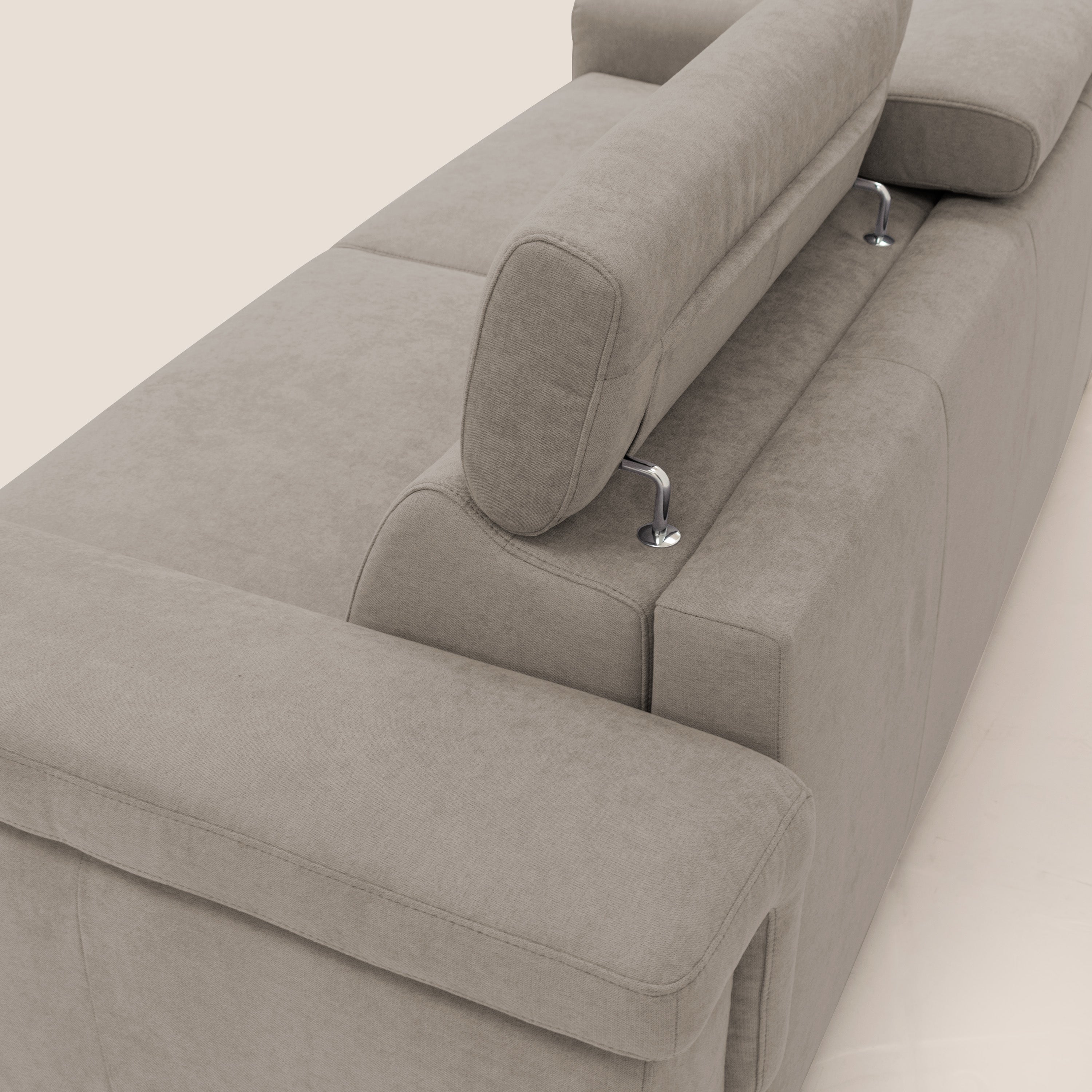 Giunone divano letto con materasso alto 18 cm e poggiatesta reclinabili in tessuto impermeabile T02 beige - divani.store