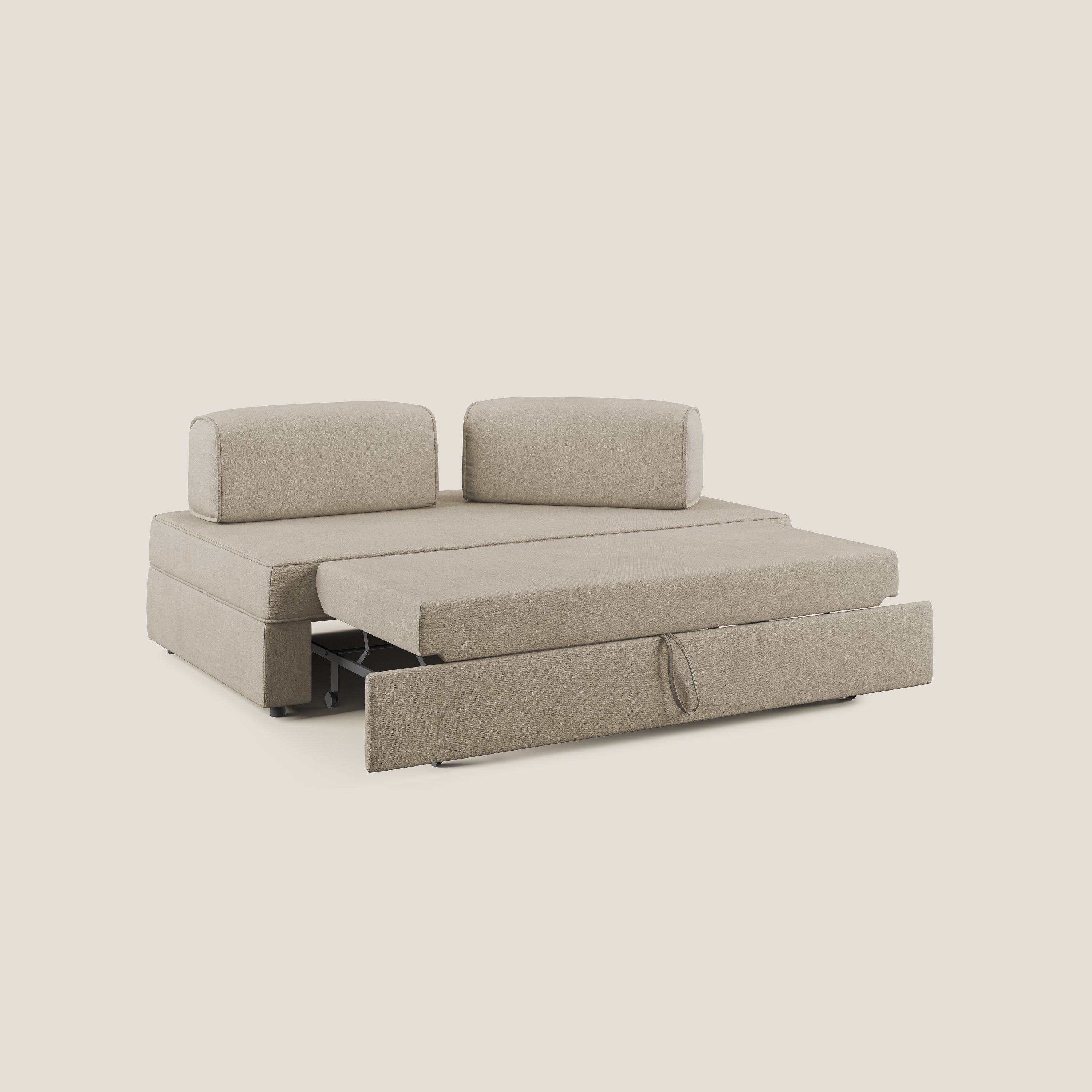 Liberty divano con pouf estraibile e schienali movibili in tessuto morbido impermeabile T02 beige - divani.store