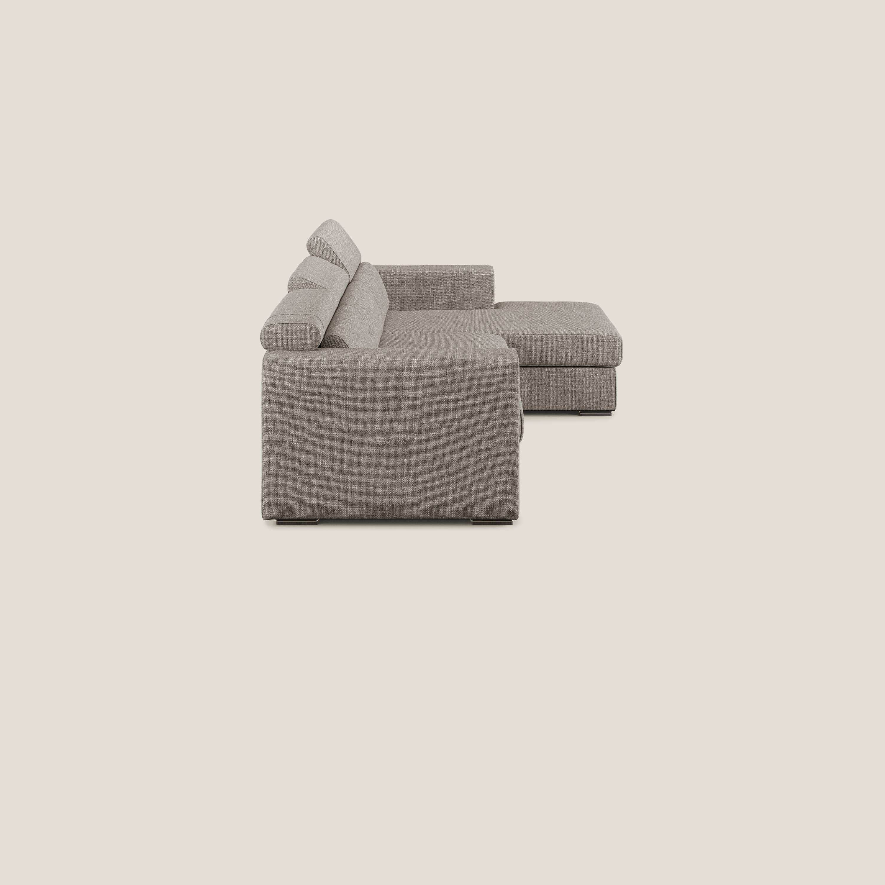 Vegas divano angolare con poggiatesta reclinabili in morbido tessuto impermeabile T06 tortora - divani.store