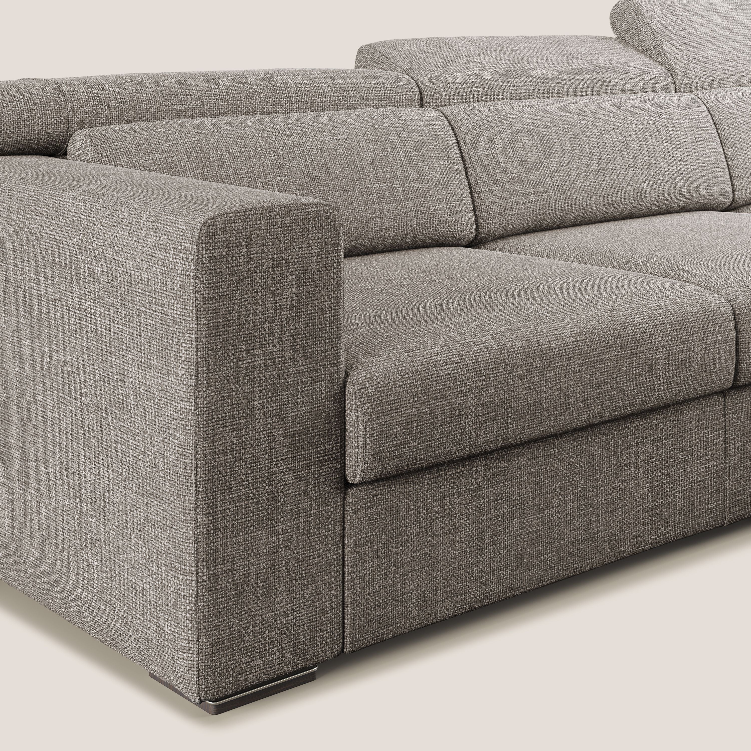 Vegas divano angolare con poggiatesta reclinabili in morbido tessuto impermeabile T06 tortora - divani.store