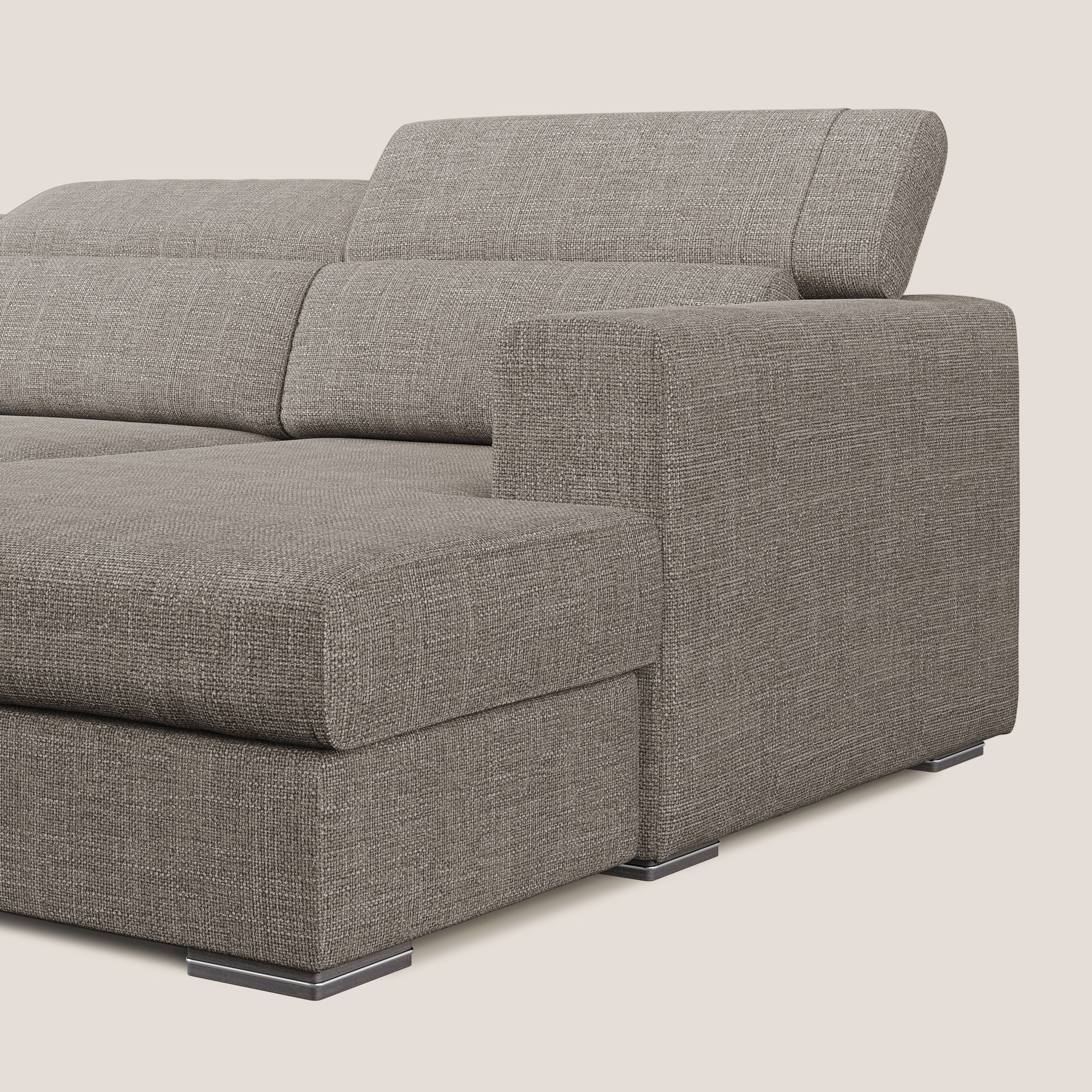 Vegas divano angolare con poggiatesta reclinabili in morbido tessuto impermeabile T06 tortora - divani.store