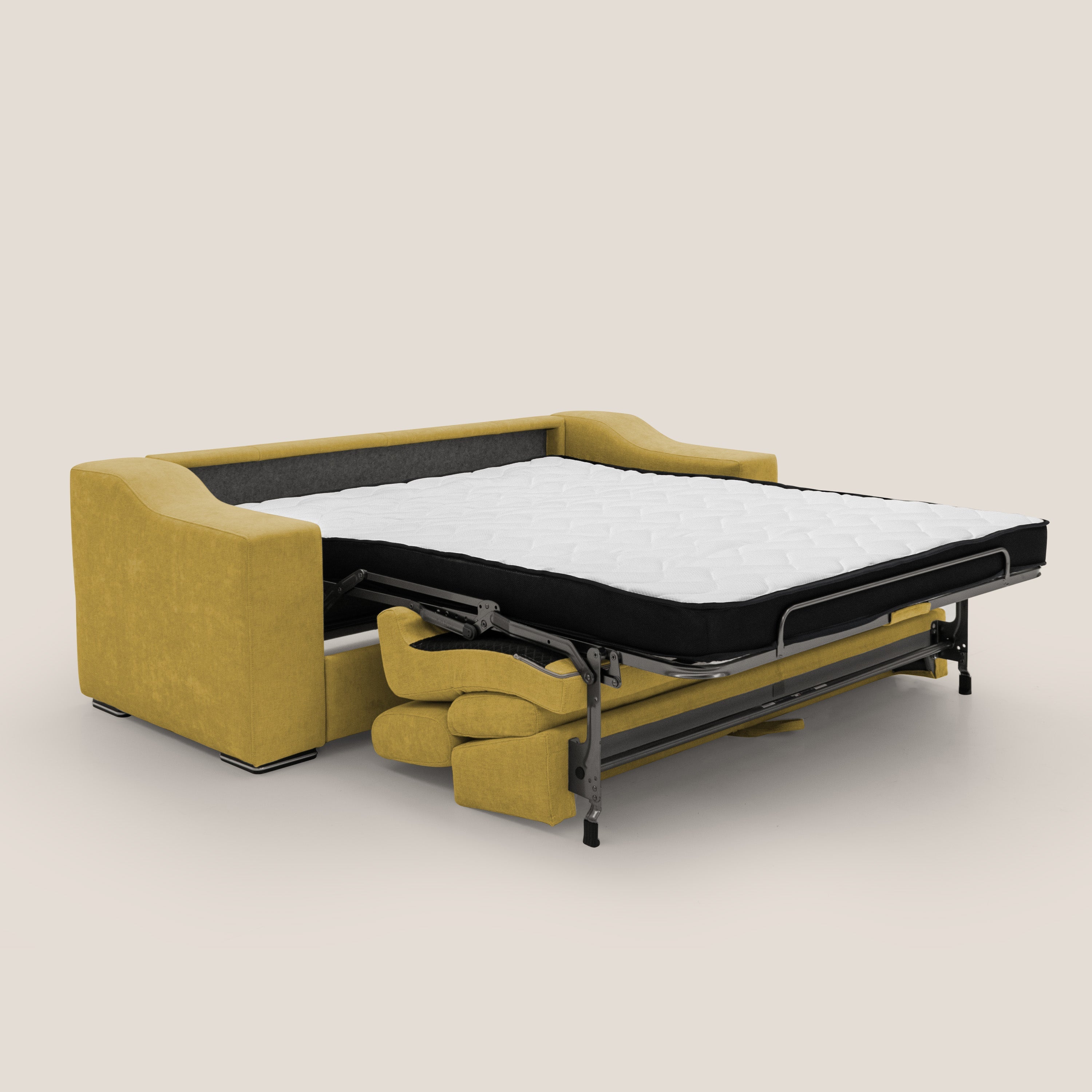 Bomber divano letto matrimoniale con poggiatesta in tessuto impermeabile T14 giallo - divani.store