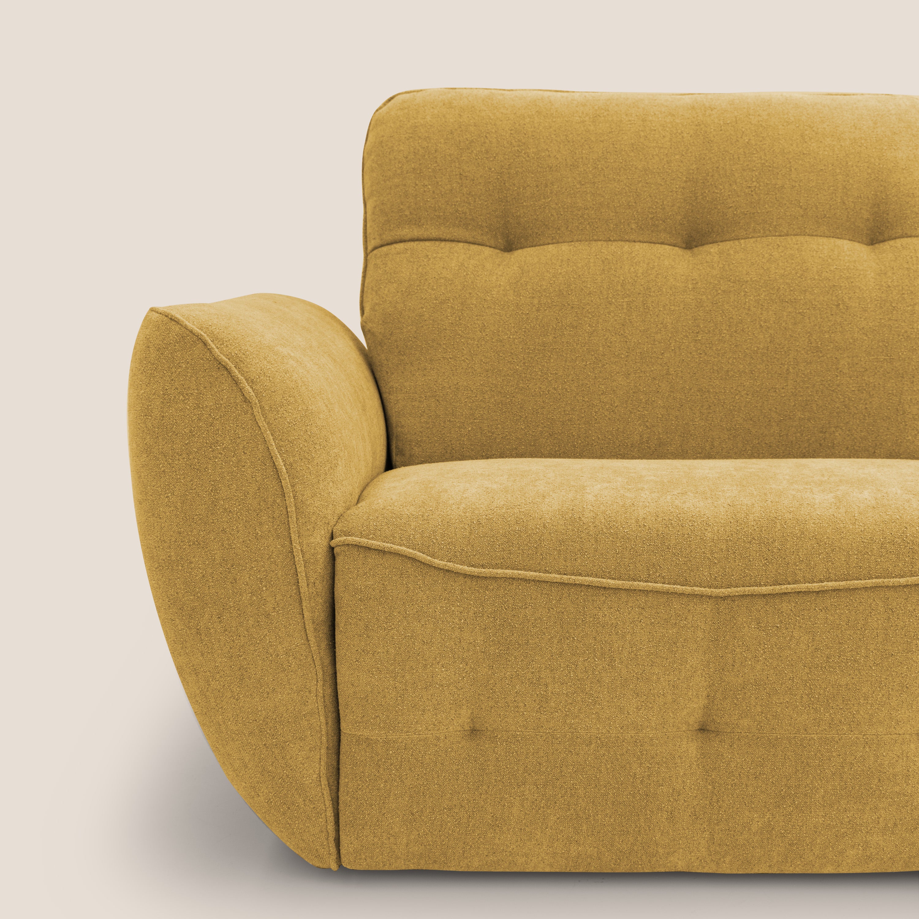 Cerbero divano angolare con pouf mobile in morbido bouclé impermeabile T07 giallo - divani.store