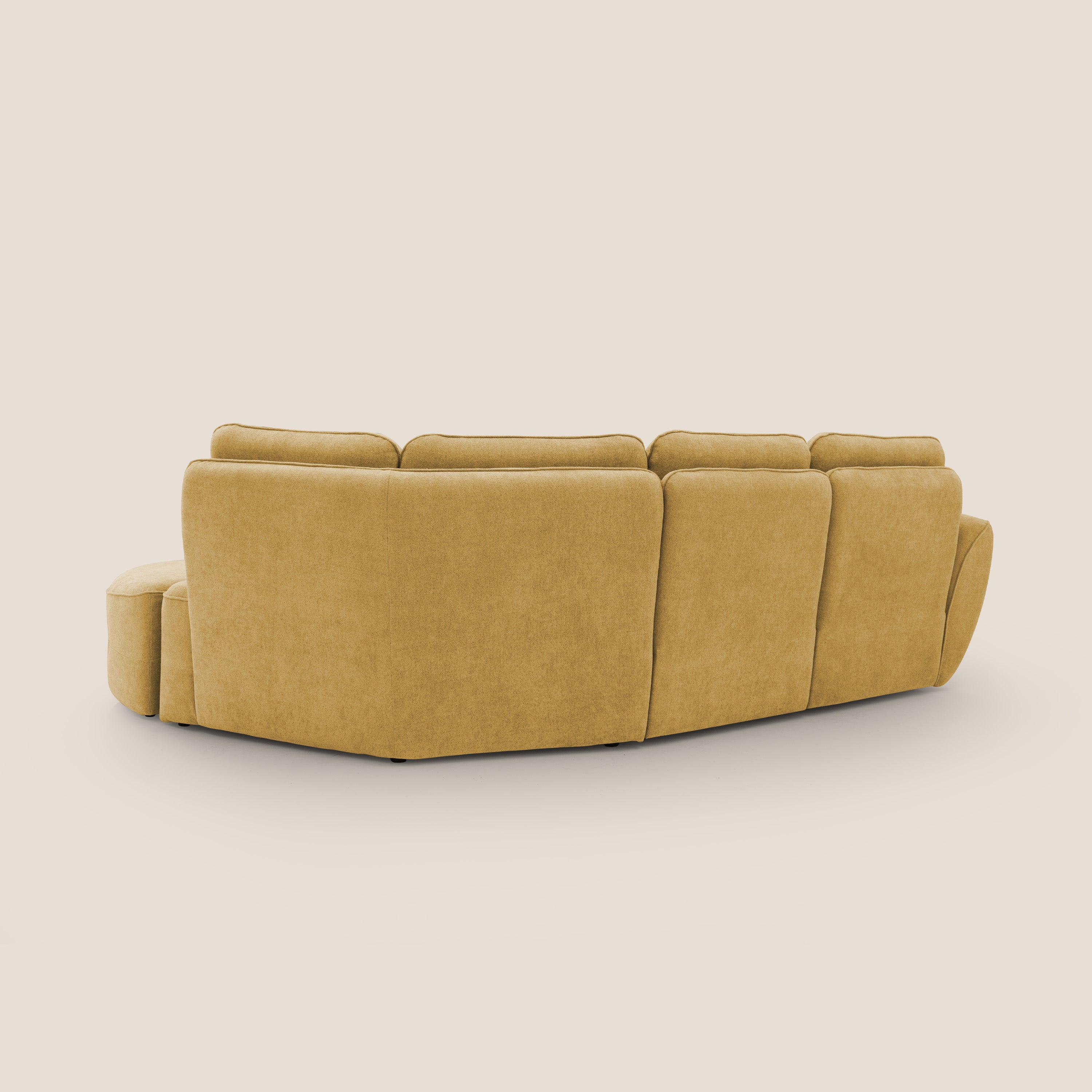 Cerbero divano angolare con pouf mobile in morbido bouclé impermeabile T07 giallo - divani.store