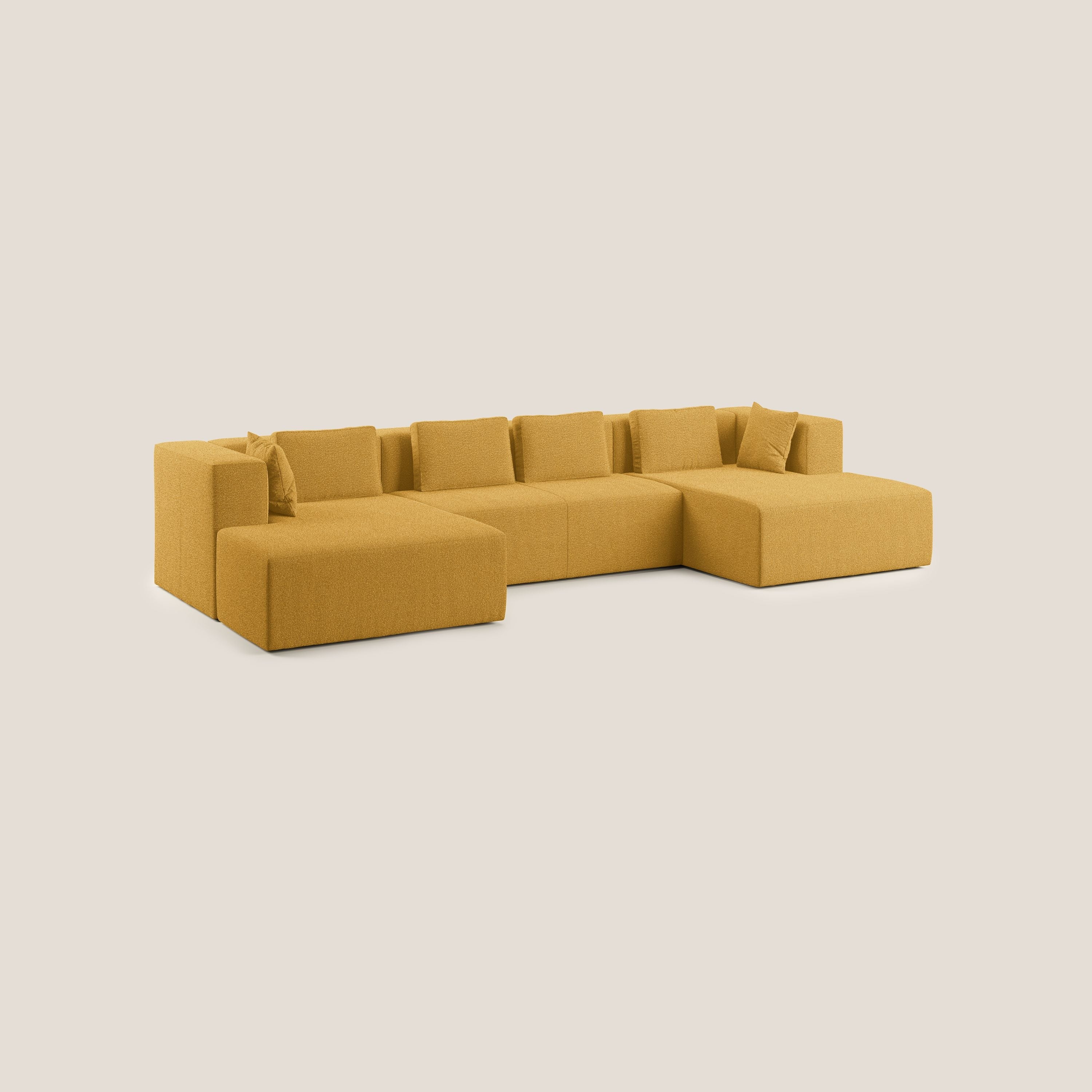 Nettuno divano panoramico in morbido tessuto bouclè T07 giallo - divani.store