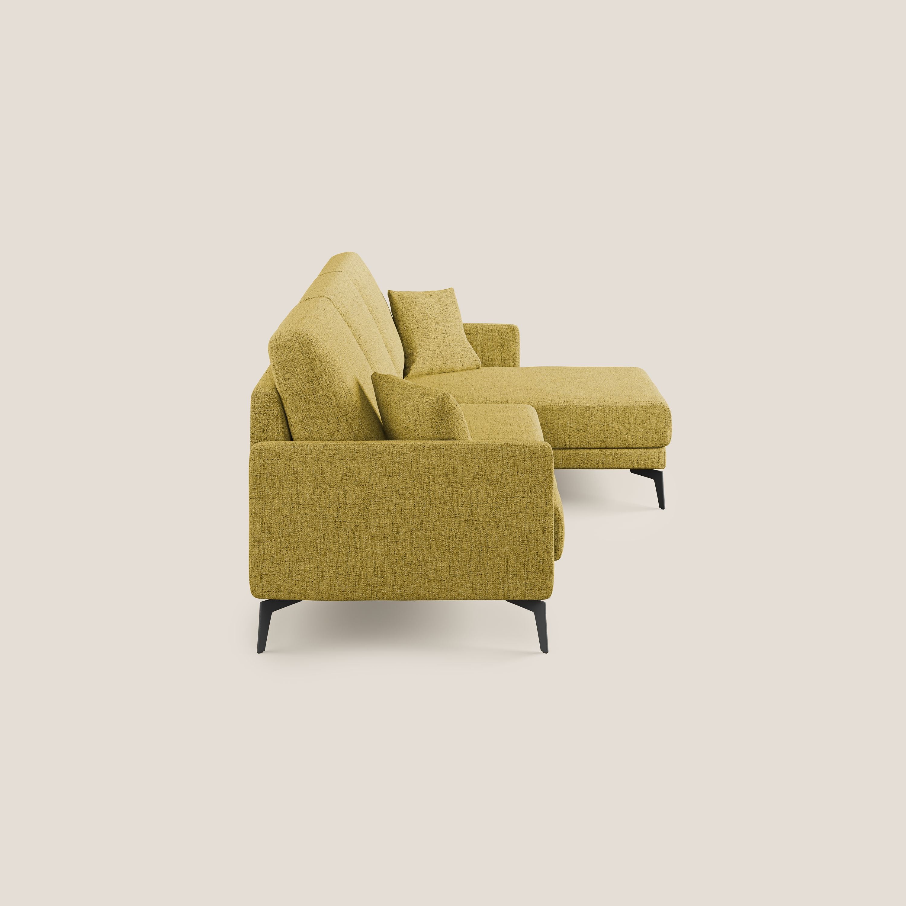 Saturno divano angolare moderno in tessuto morbido impermeabile T03 giallo - divani.store