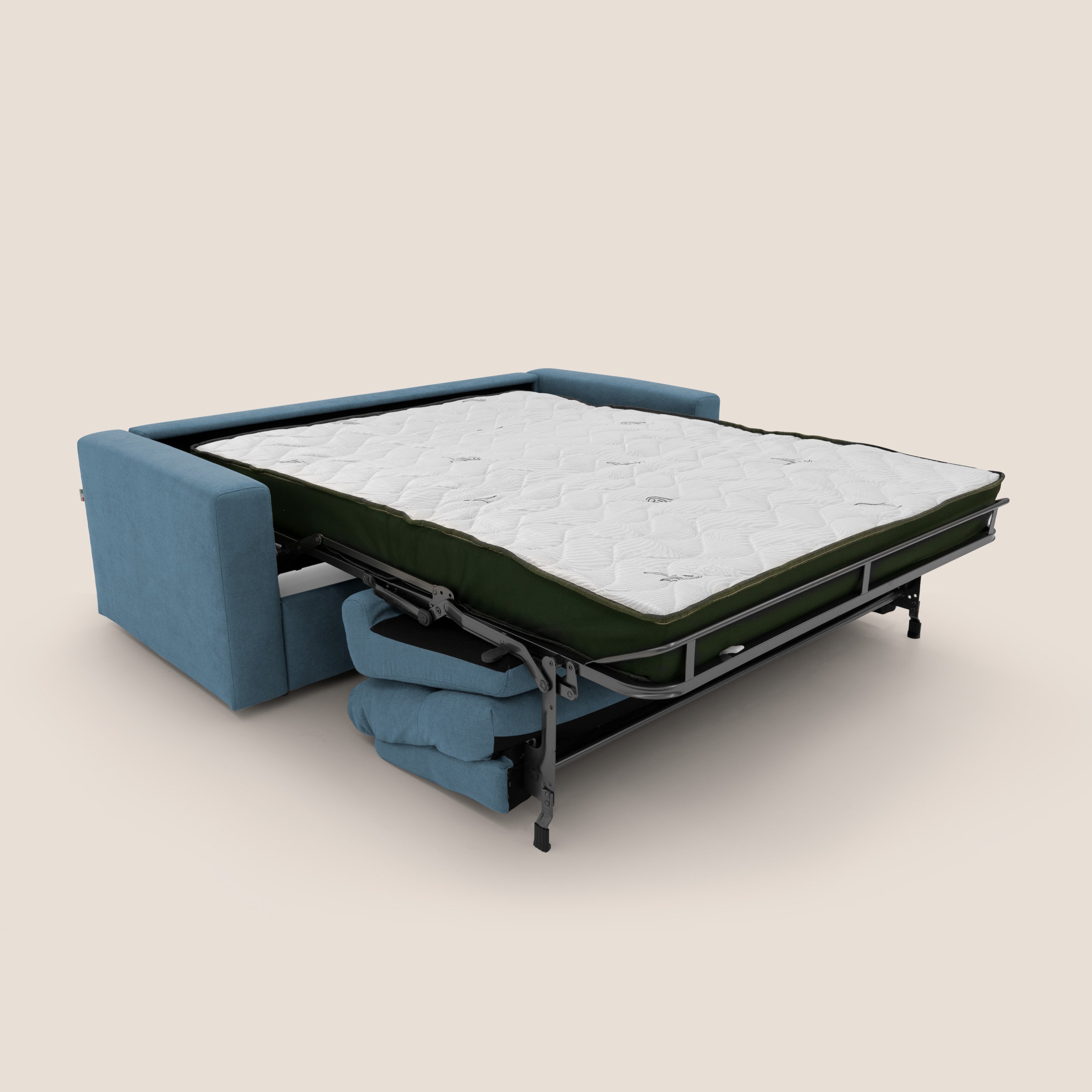 Paloma divano letto con materasso alto 18 cm con Aloe Vera in tessuto impermeabile blu - divani.store