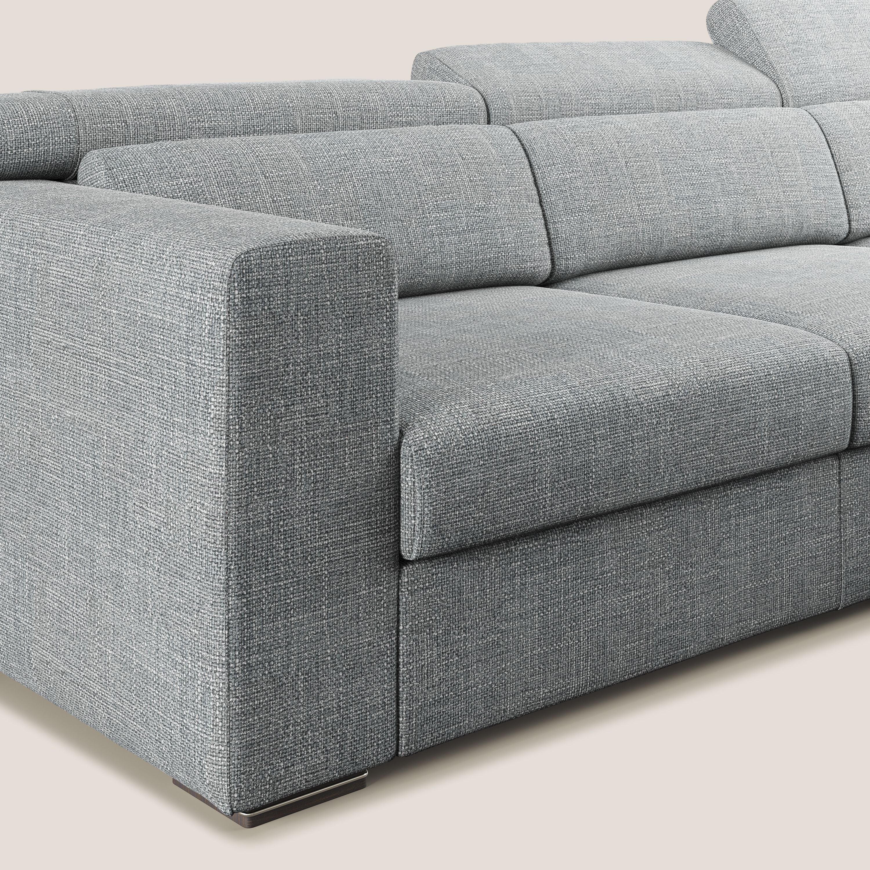 Vegas divano angolare con poggiatesta reclinabili in morbido tessuto impermeabile T06 grigio - divani.store