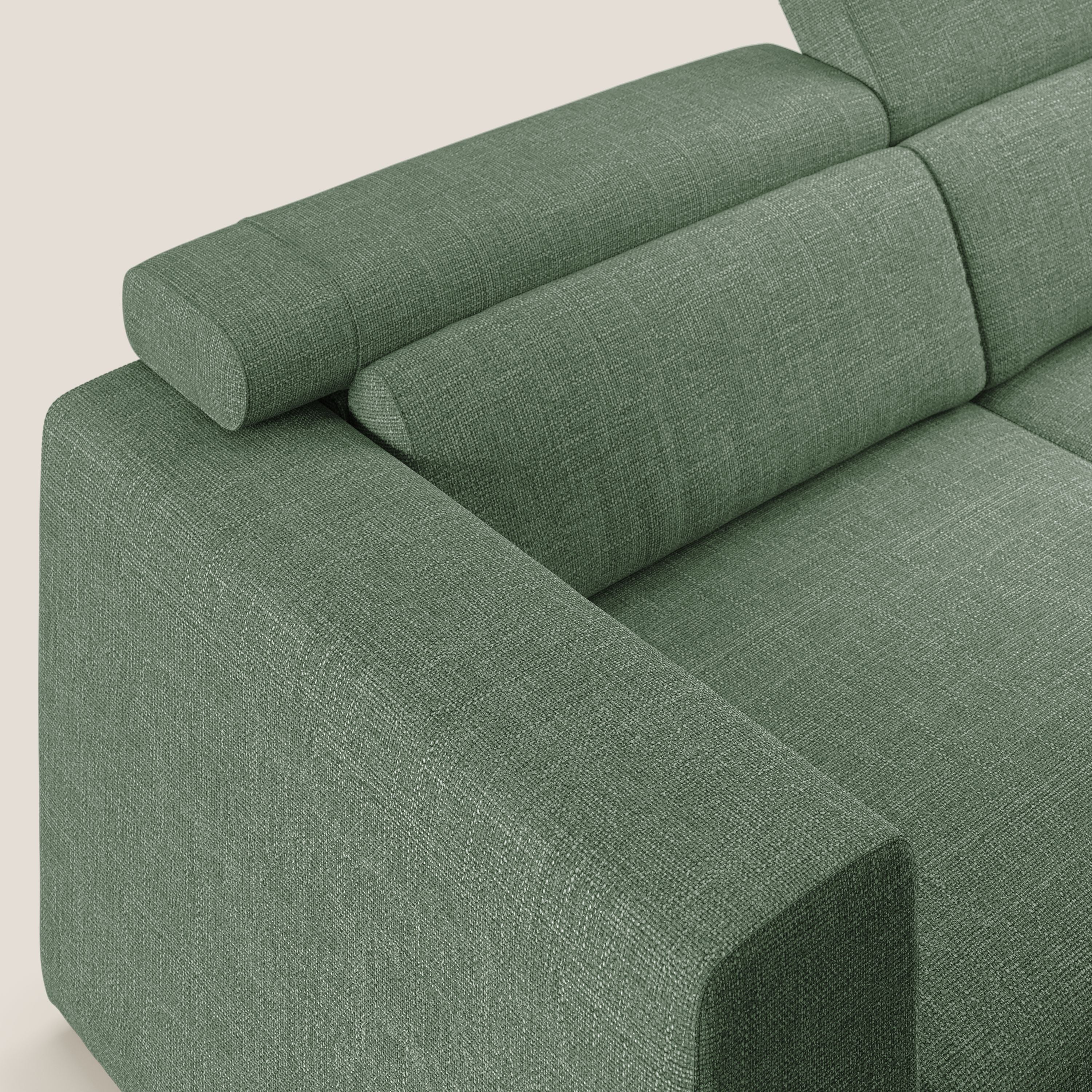 Vegas divano con poggiatesta reclinabili in morbido tessuto impermeabile T06 verde - divani.store