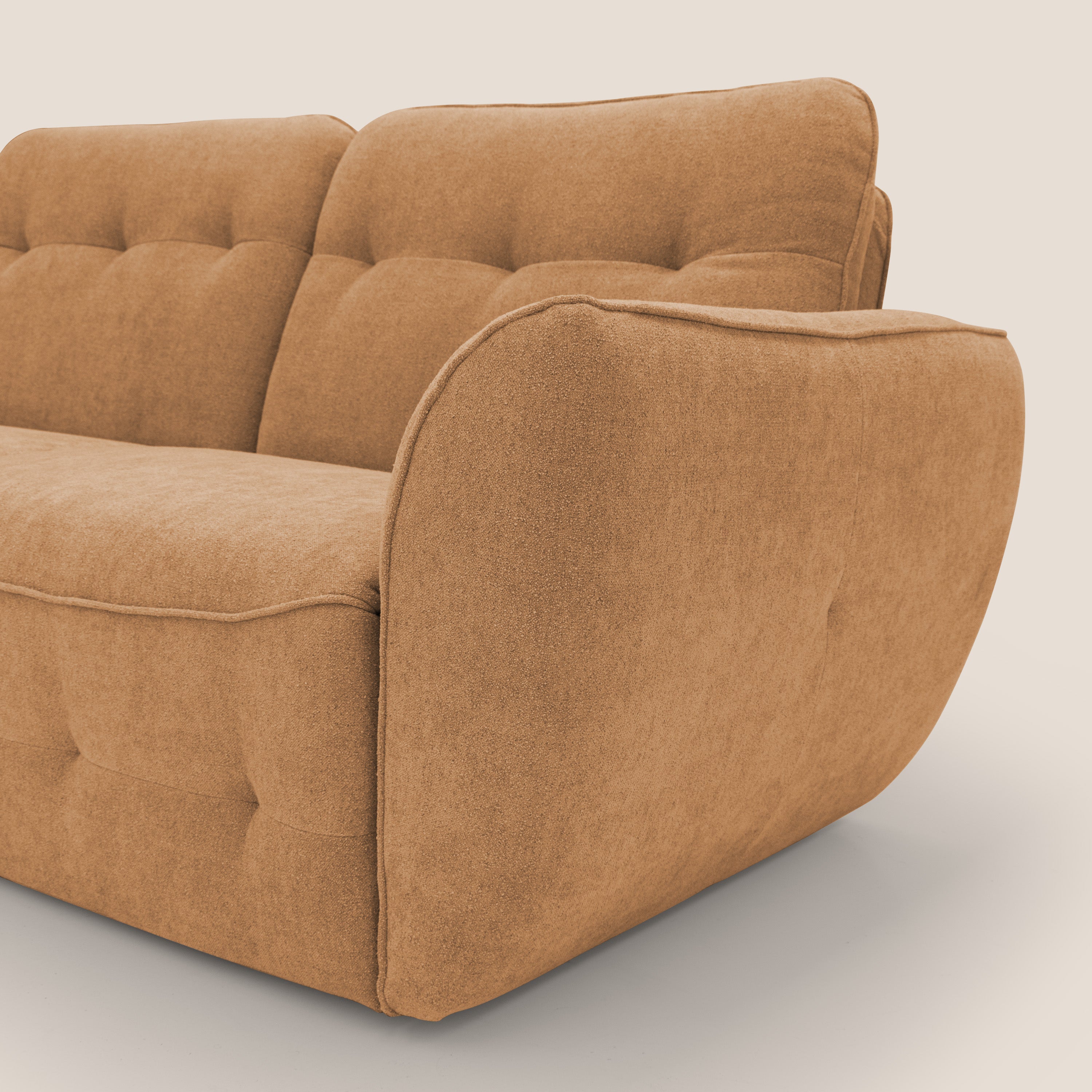 Cerbero divano angolare con pouf mobile in morbido bouclé impermeabile T07 arancio - divani.store