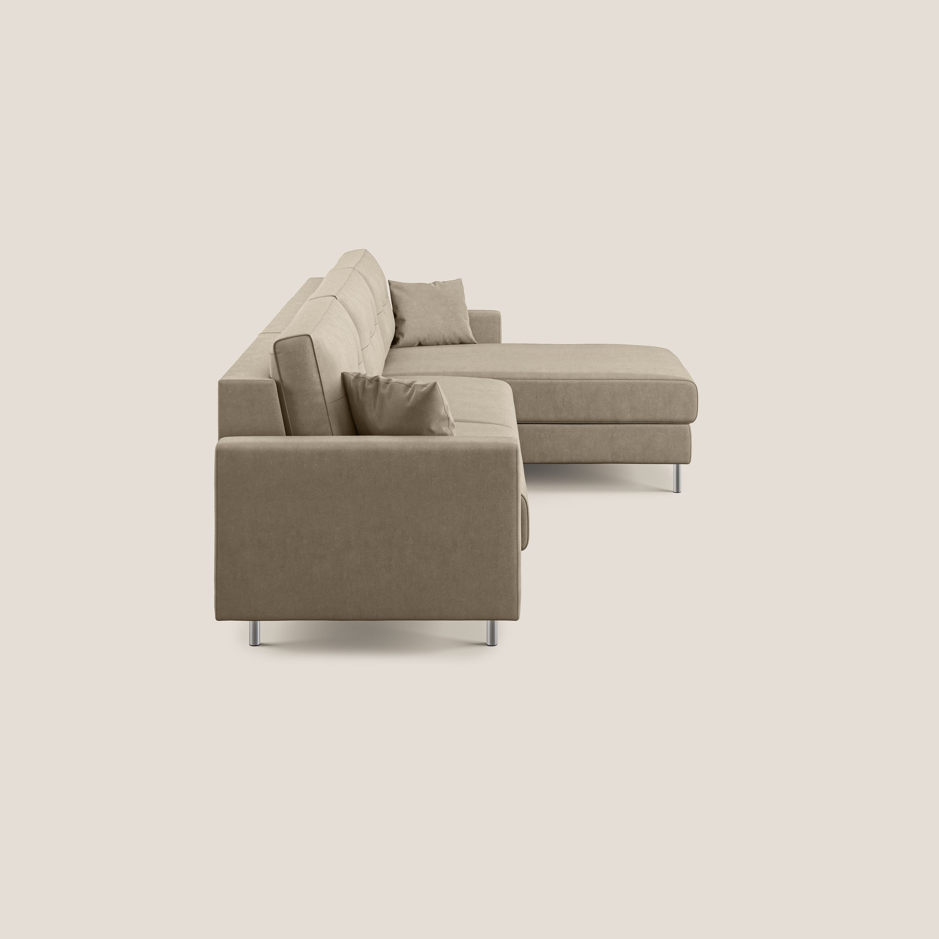 Megan divano letto angolare in microfibra smacchiabile T11 tortora - divani.store