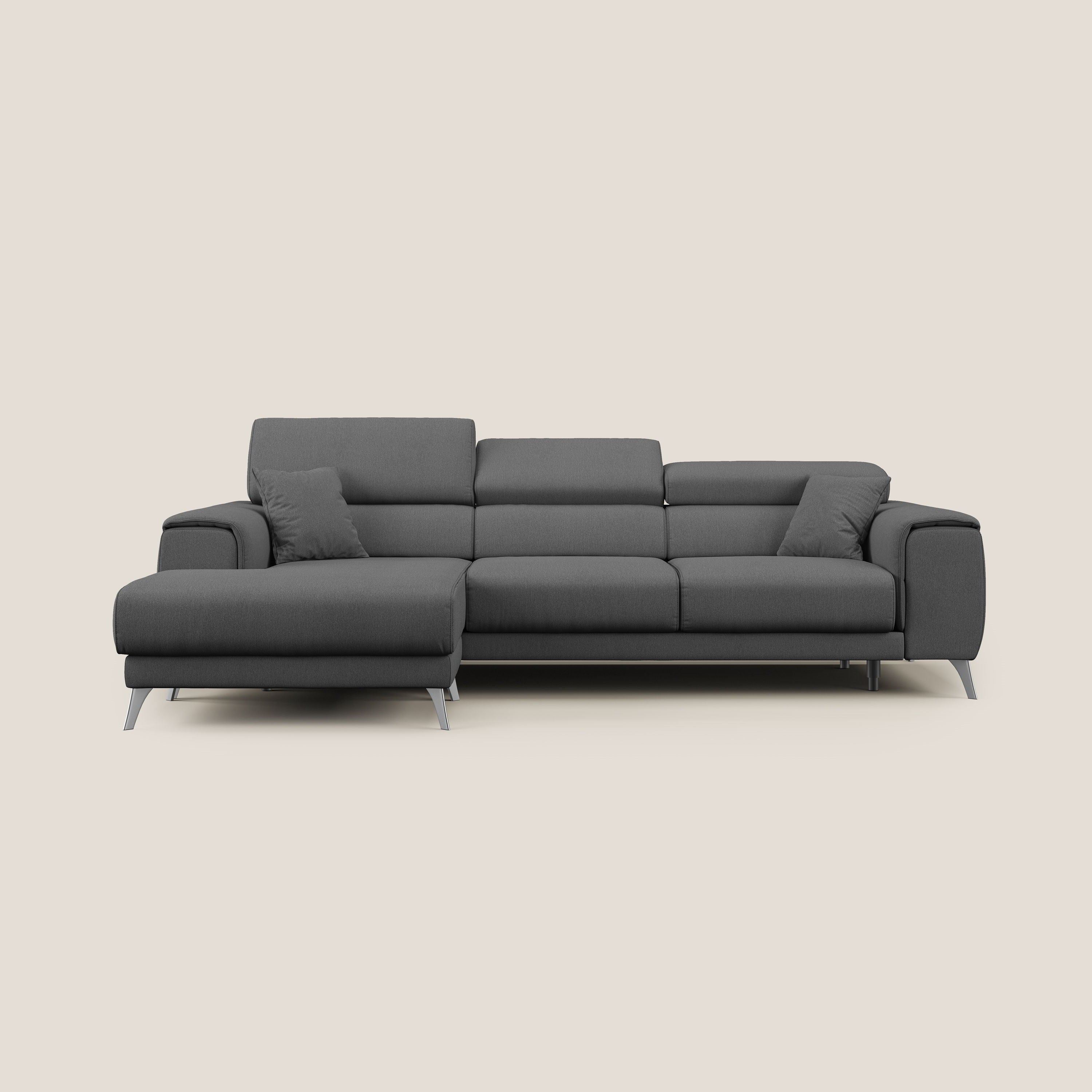 Fusion Divano angolare con sedute scorrevoli in tessuto morbido smacchiabile T05 antracite - divani.store