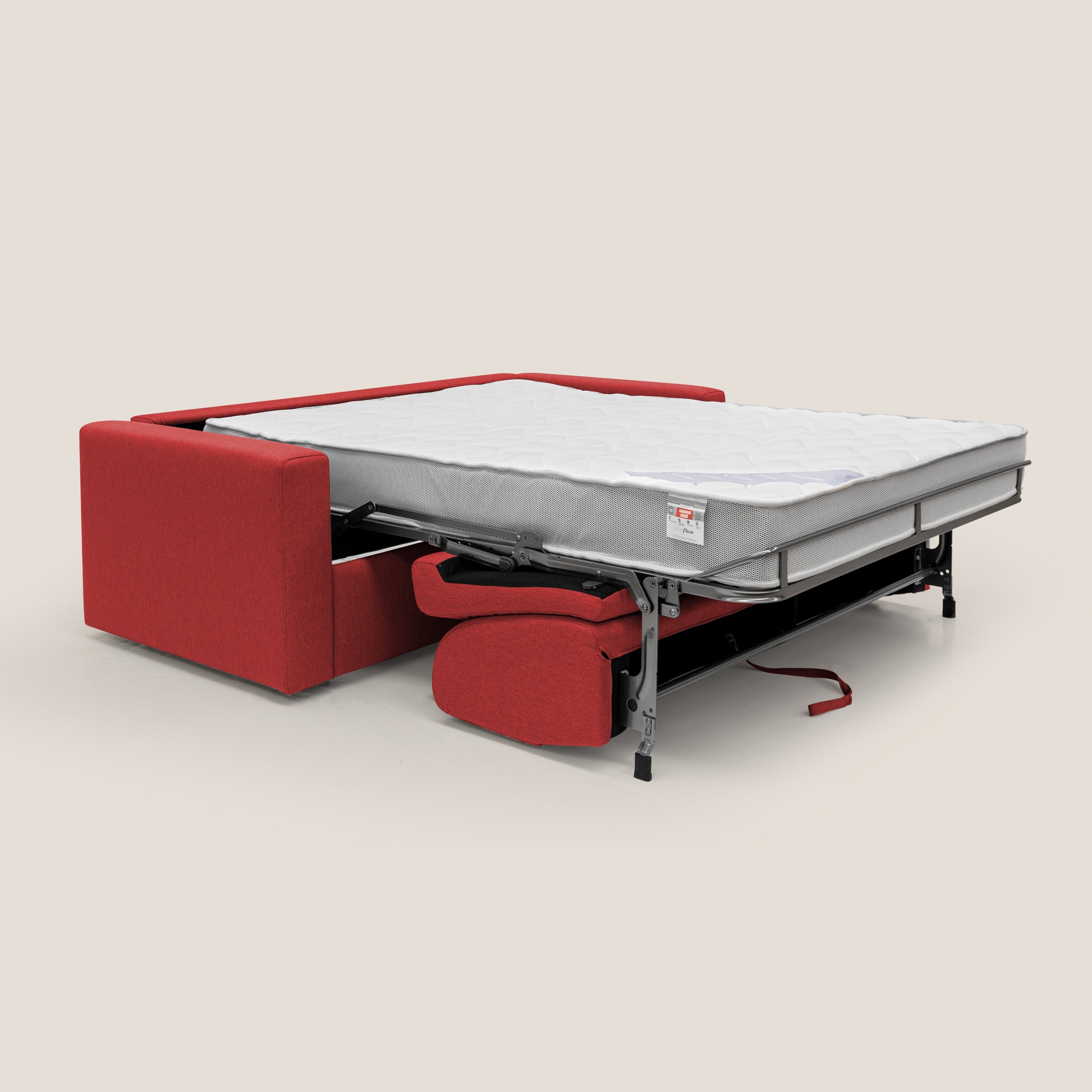 Kansas Divano letto matrimoniale alto 20 cm in tessuto impermeabile misto cotone T13 rosso - divani.store