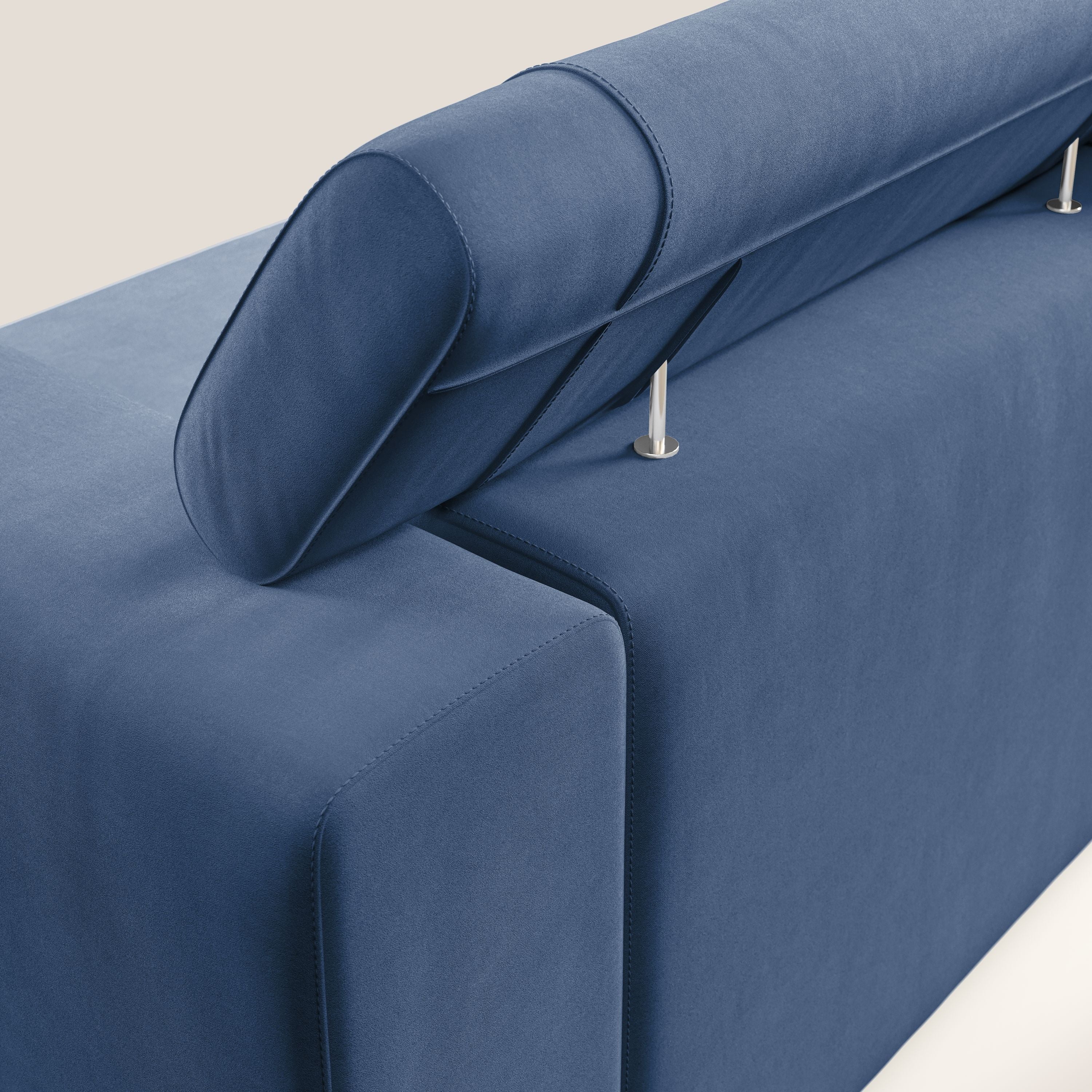 Vegas divano con poggiatesta reclinabili in microfibra smacchiabile T11 blu - divani.store