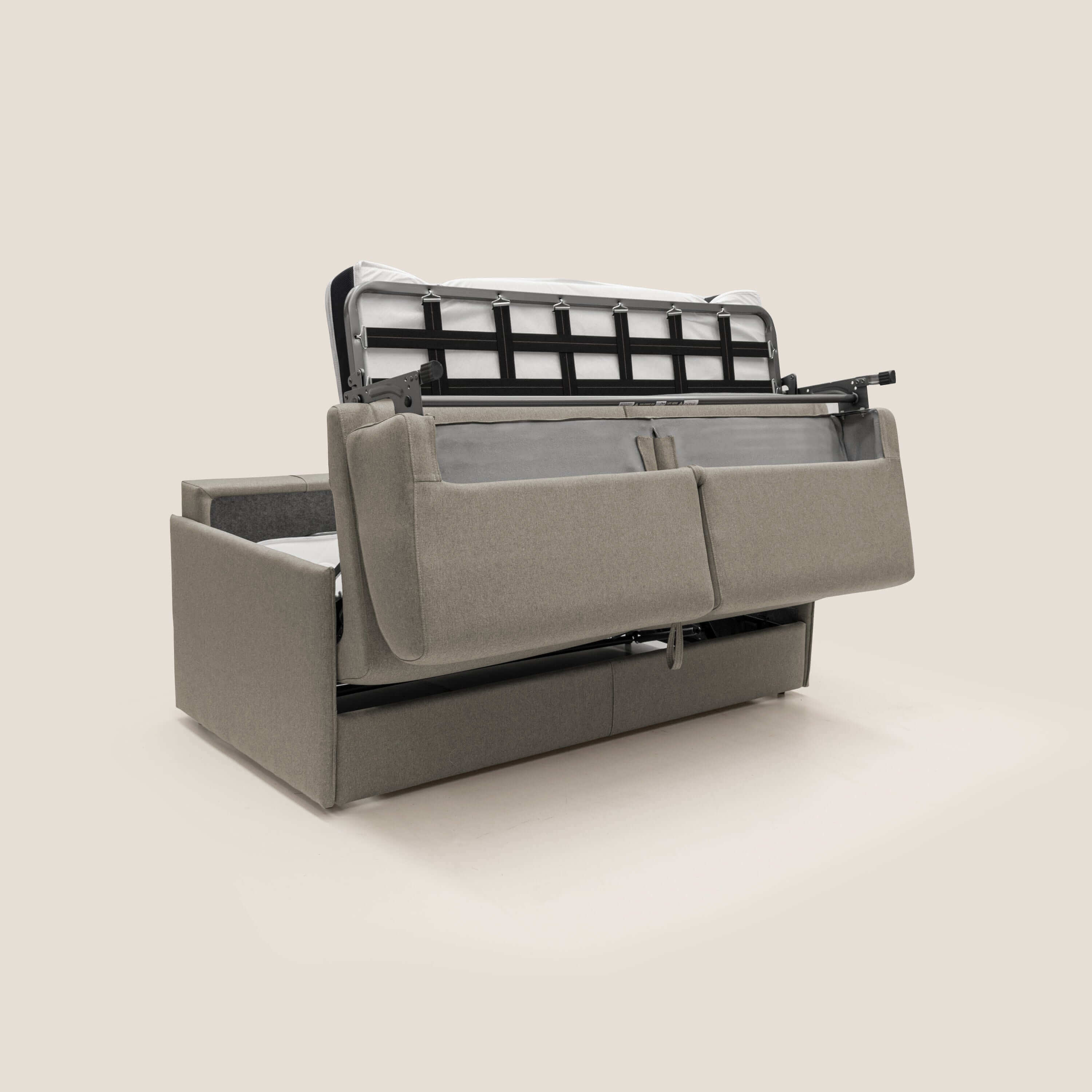 Evans Divano letto matrimoniale in tessuto impermeabile T13 tortora - divani.store