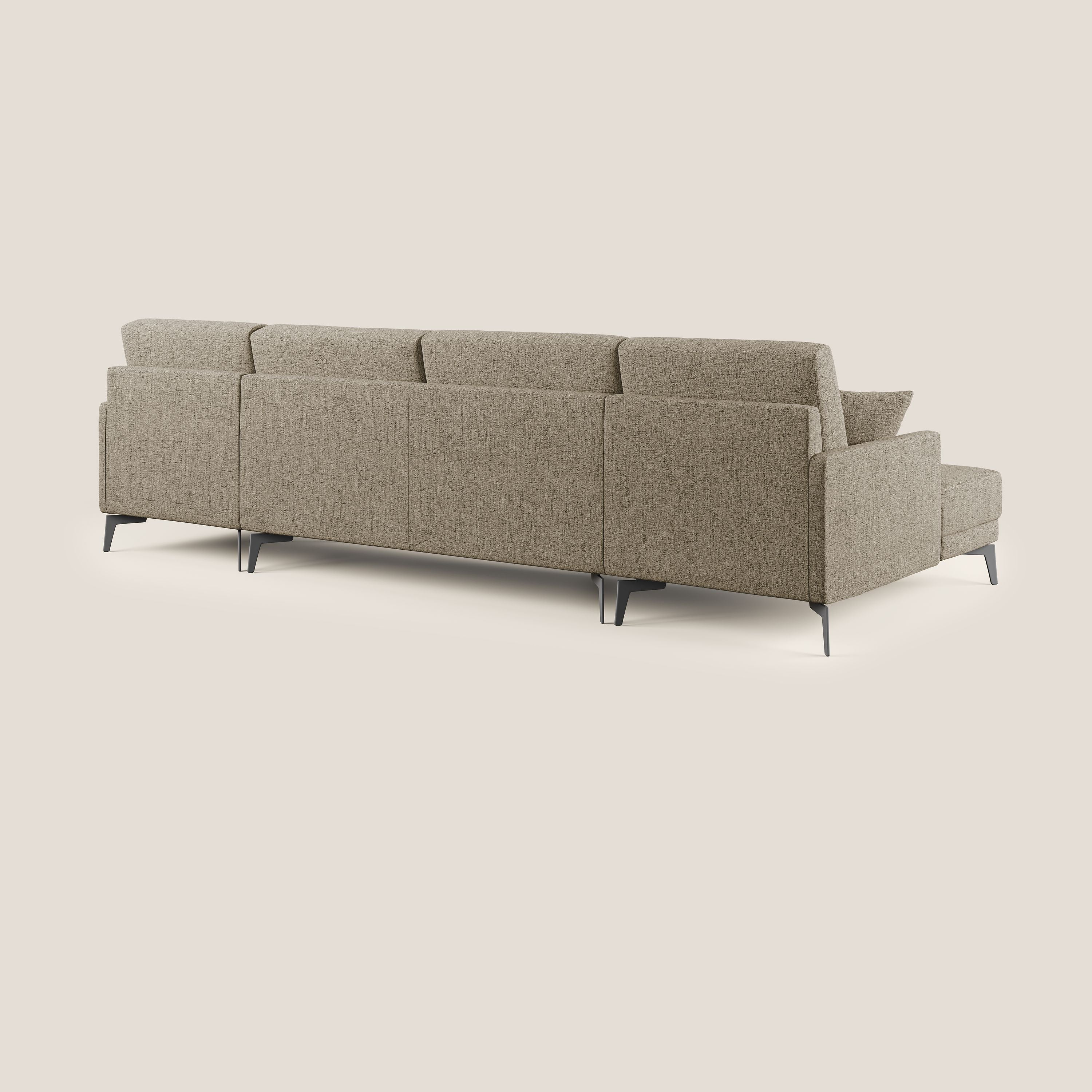 Saturno divano panoramico moderno in tessuto morbido impermeabile T03 marrone - divani.store