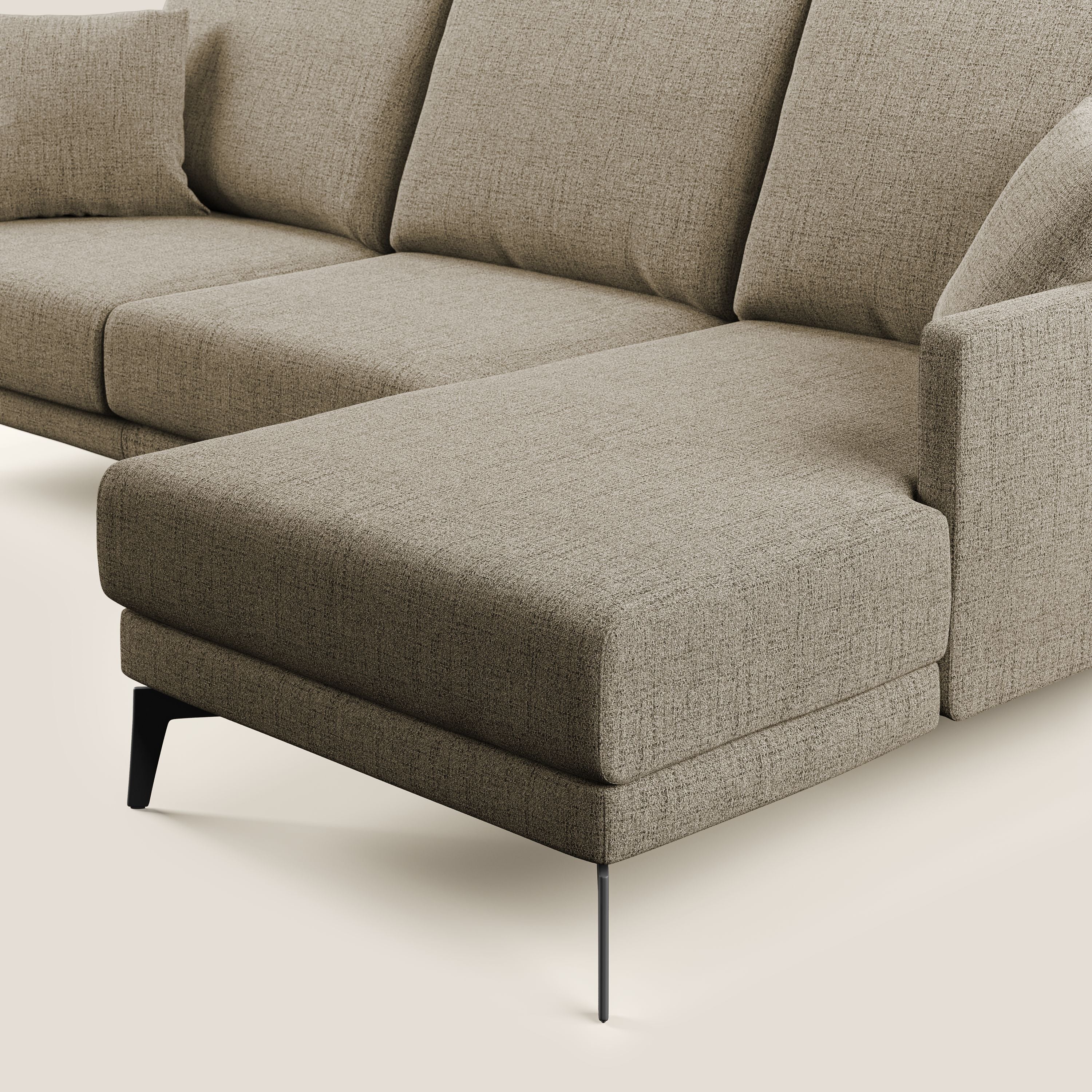 Saturno divano angolare moderno in tessuto morbido impermeabile T03 marrone - divani.store