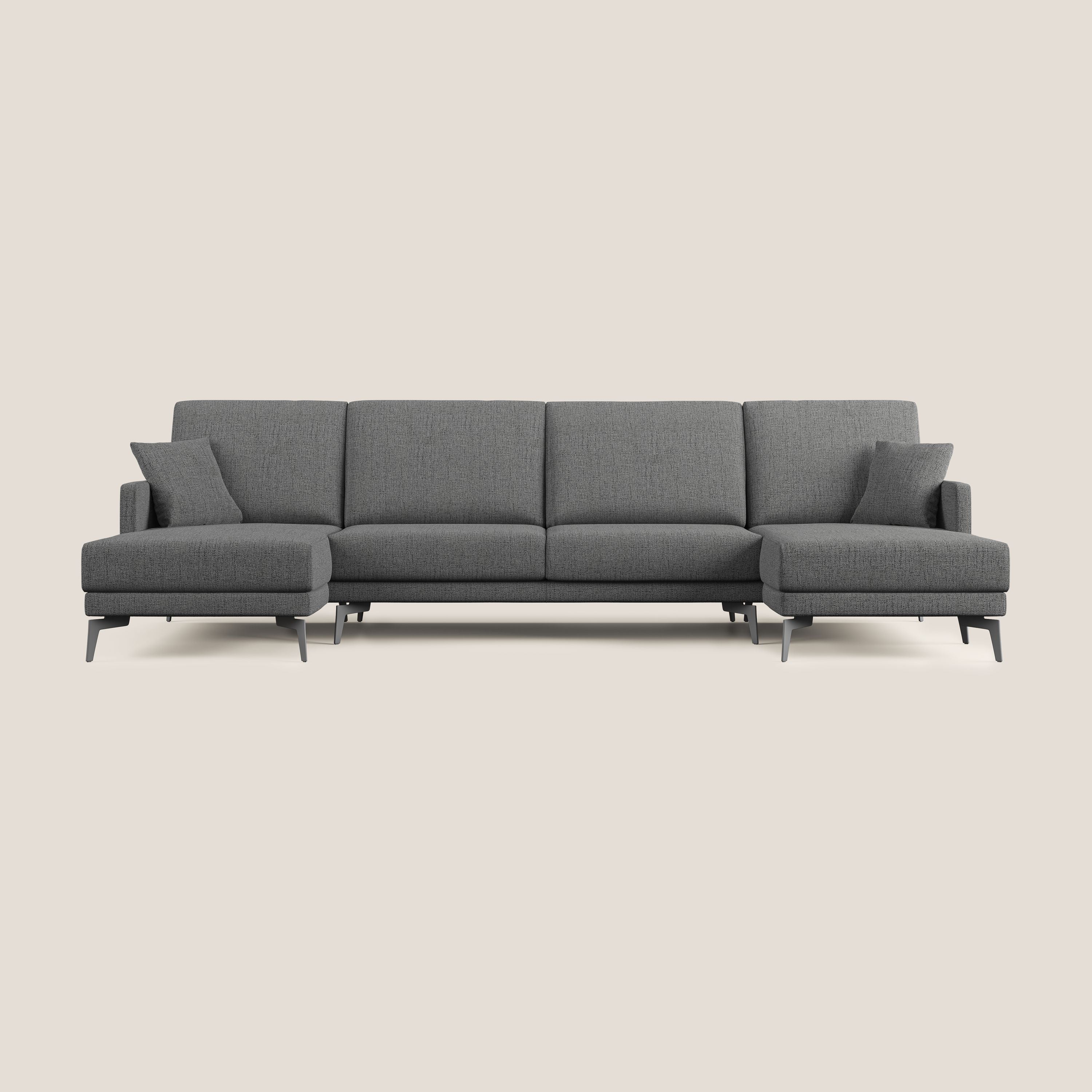 Saturno divano panoramico moderno in tessuto morbido impermeabile T03 grigio - divani.store