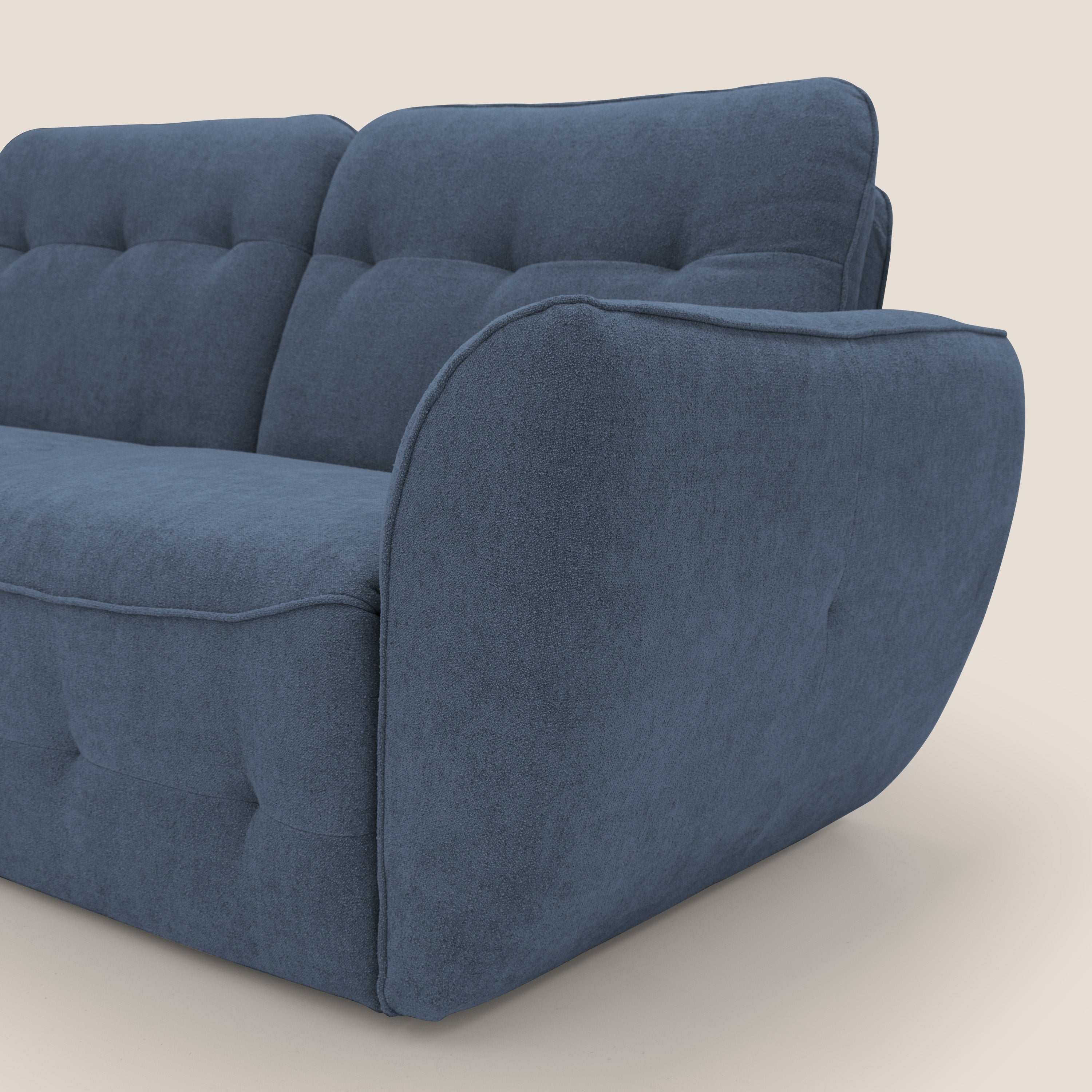 Cerbero divano angolare con pouf mobile in morbido bouclé impermeabile T07 blu - divani.store