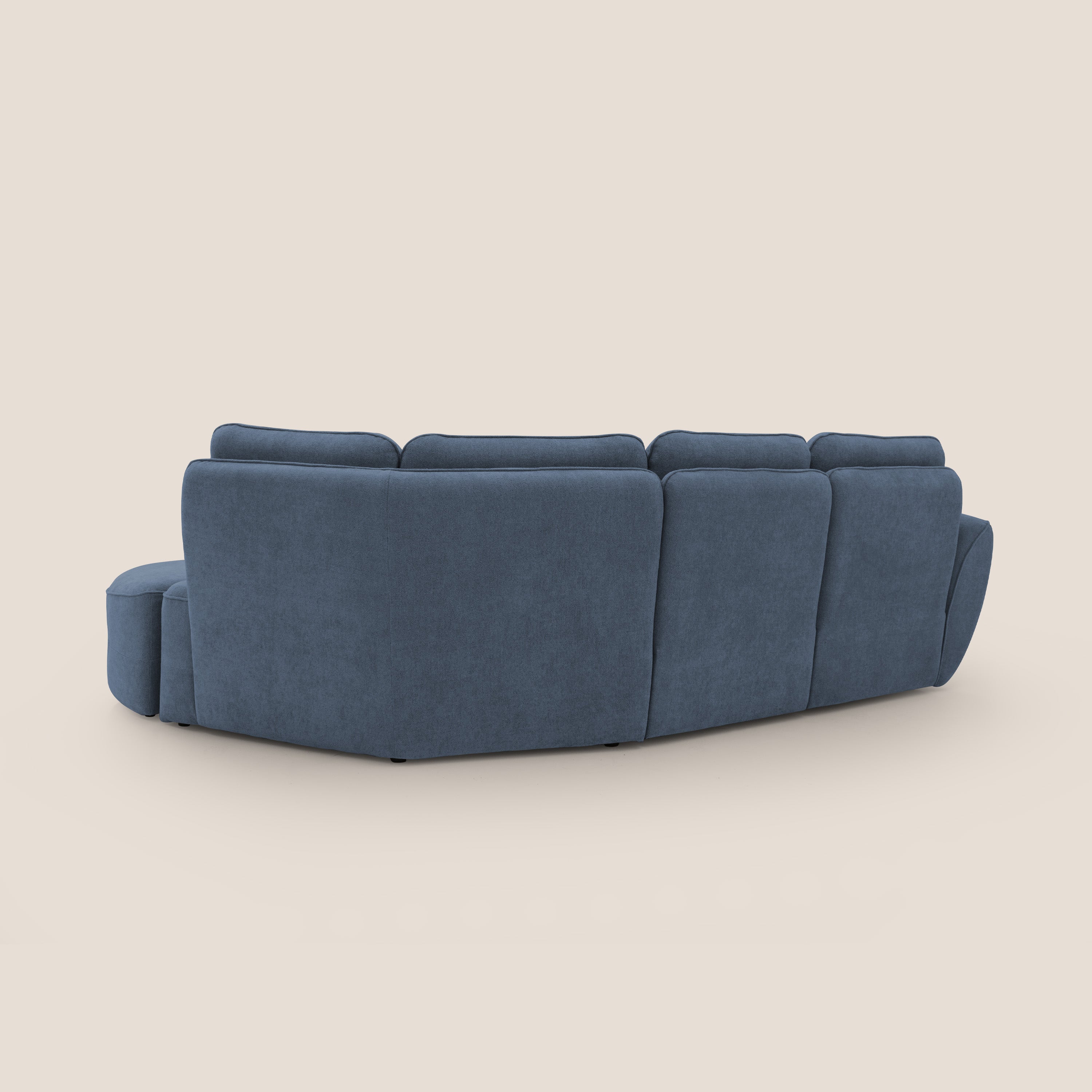 Cerbero divano angolare con pouf mobile in morbido bouclé impermeabile T07 blu - divani.store