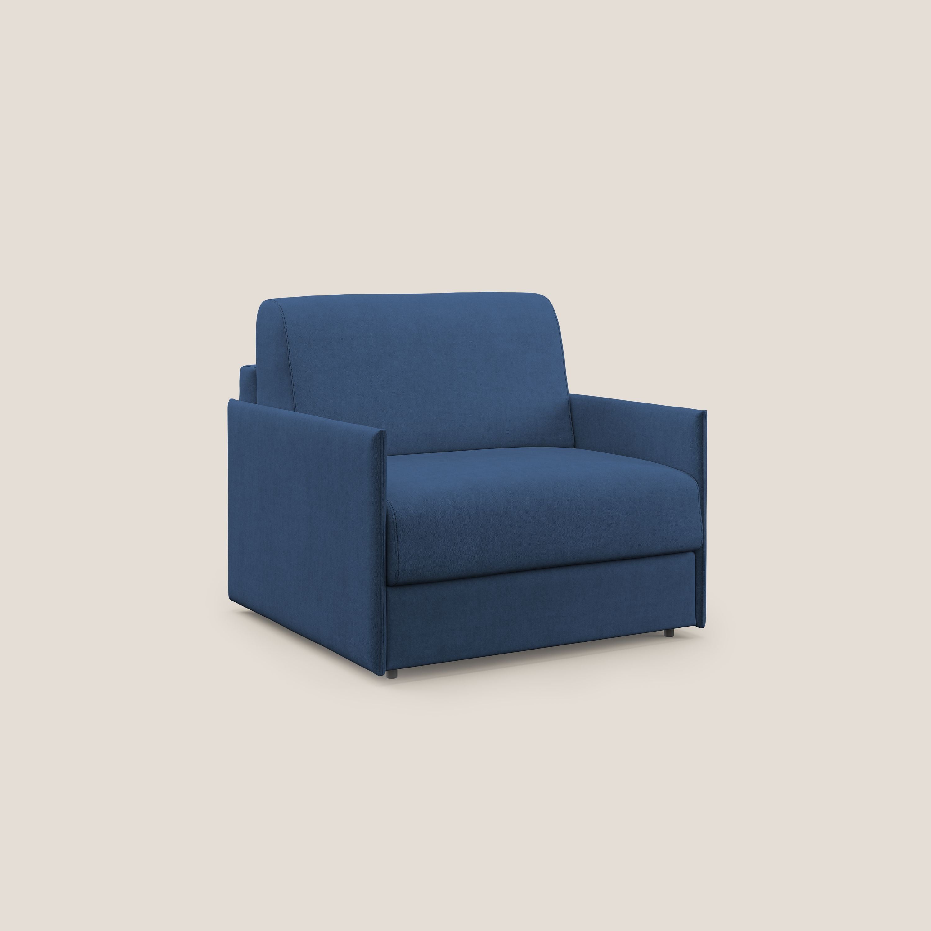 Evans poltrona letto in morbido tessuto impermeabile T02 blu - divani.store