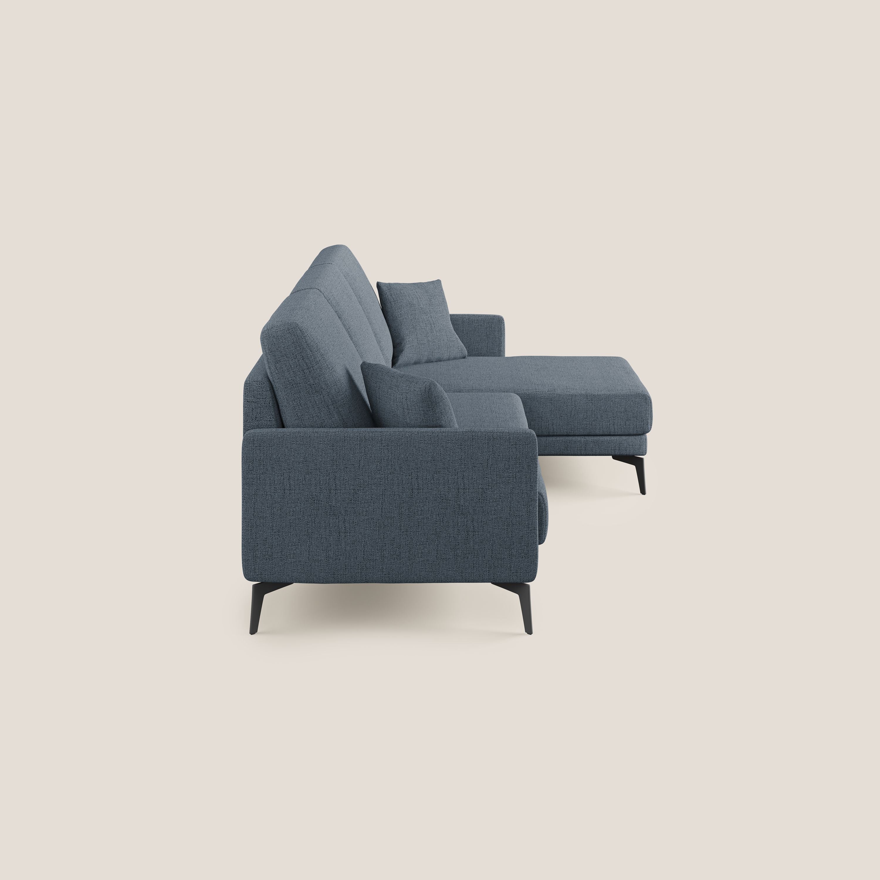 Saturno divano angolare moderno in tessuto morbido impermeabile T03 blu - divani.store