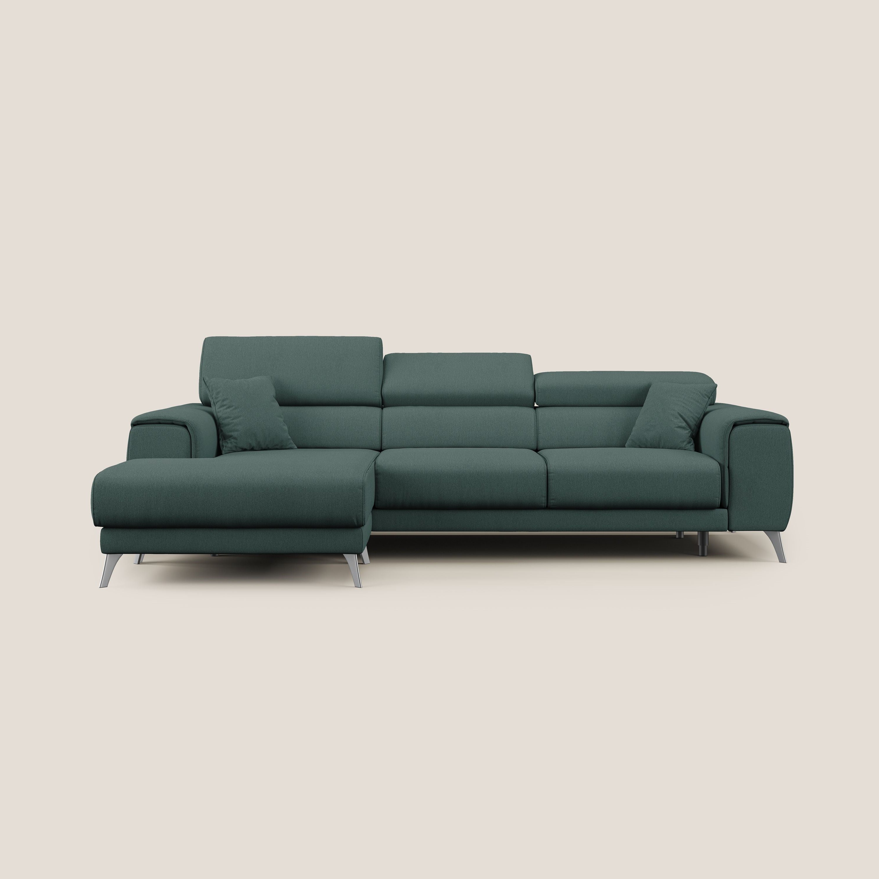 Fusion Divano angolare con sedute scorrevoli in tessuto morbido smacchiabile T05 verde - divani.store