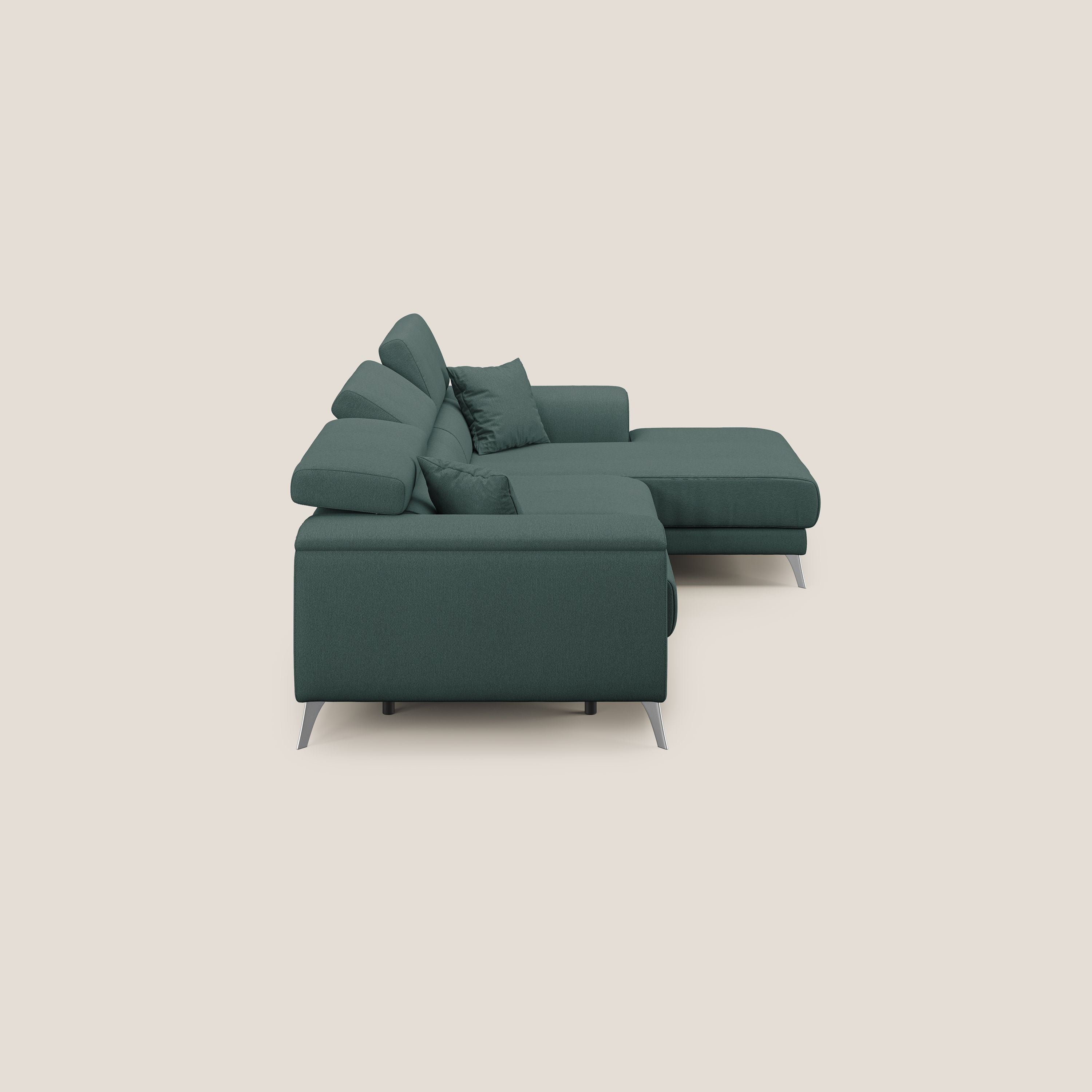 Fusion Divano angolare con sedute scorrevoli in tessuto morbido smacchiabile T05 verde - divani.store