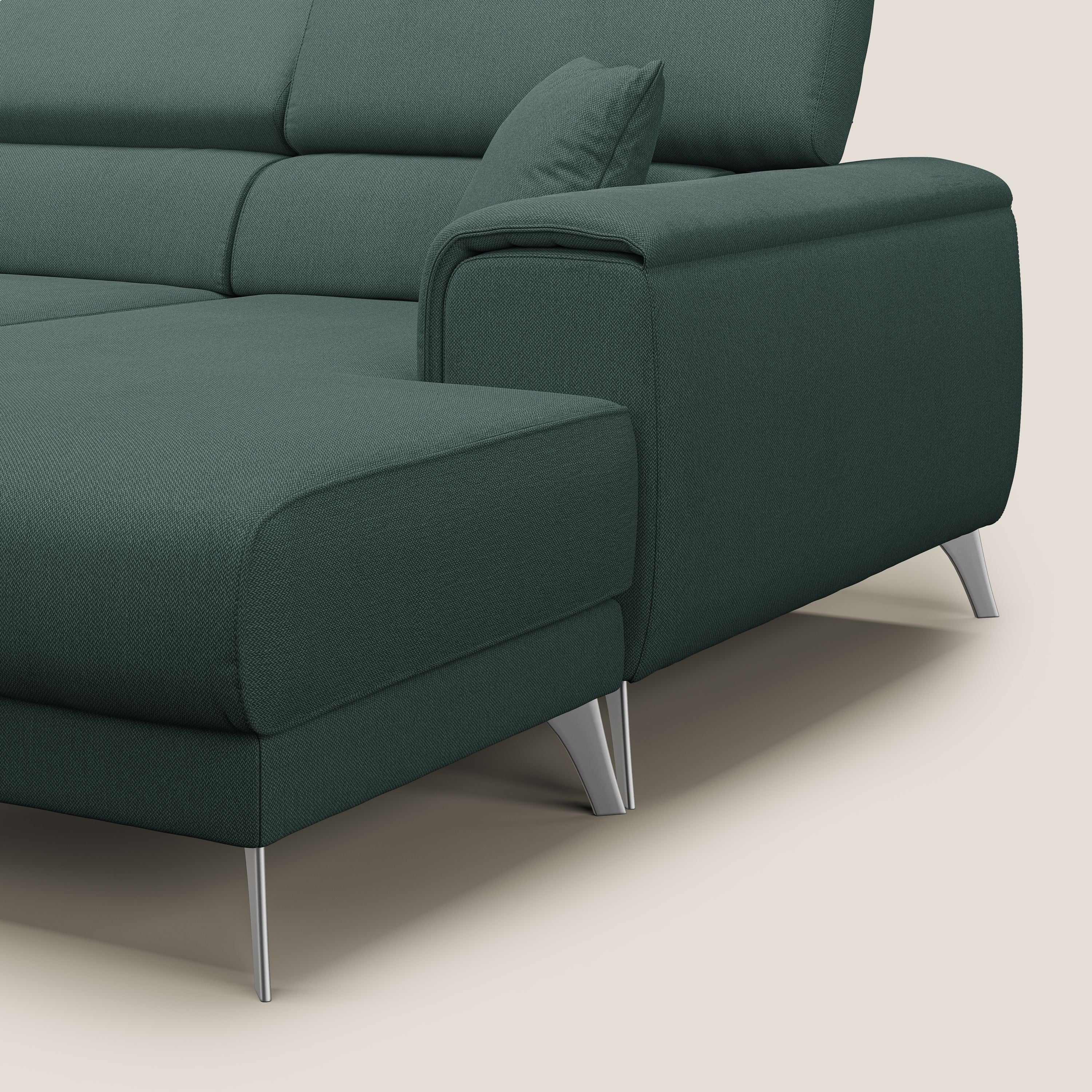 Fusion Divano angolare con sedute scorrevoli in tessuto morbido smacchiabile T05 verde - divani.store