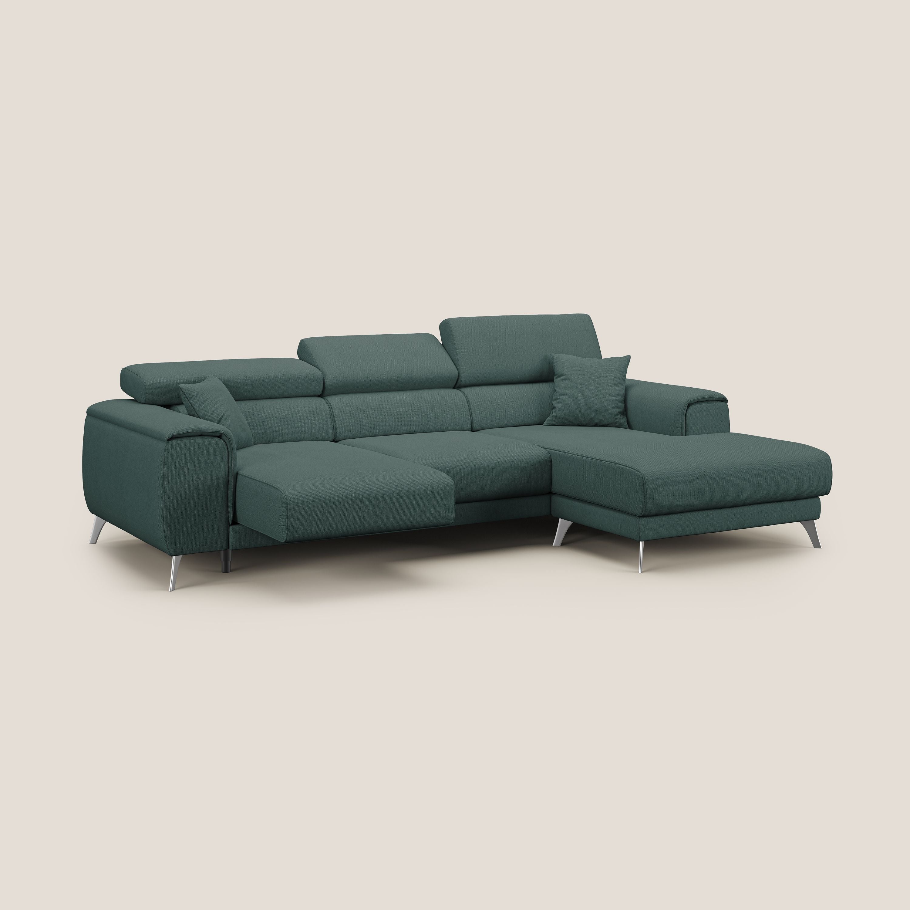 Fusion Divano angolare con sedute scorrevoli in tessuto morbido smacchiabile T05 verde - divani.store