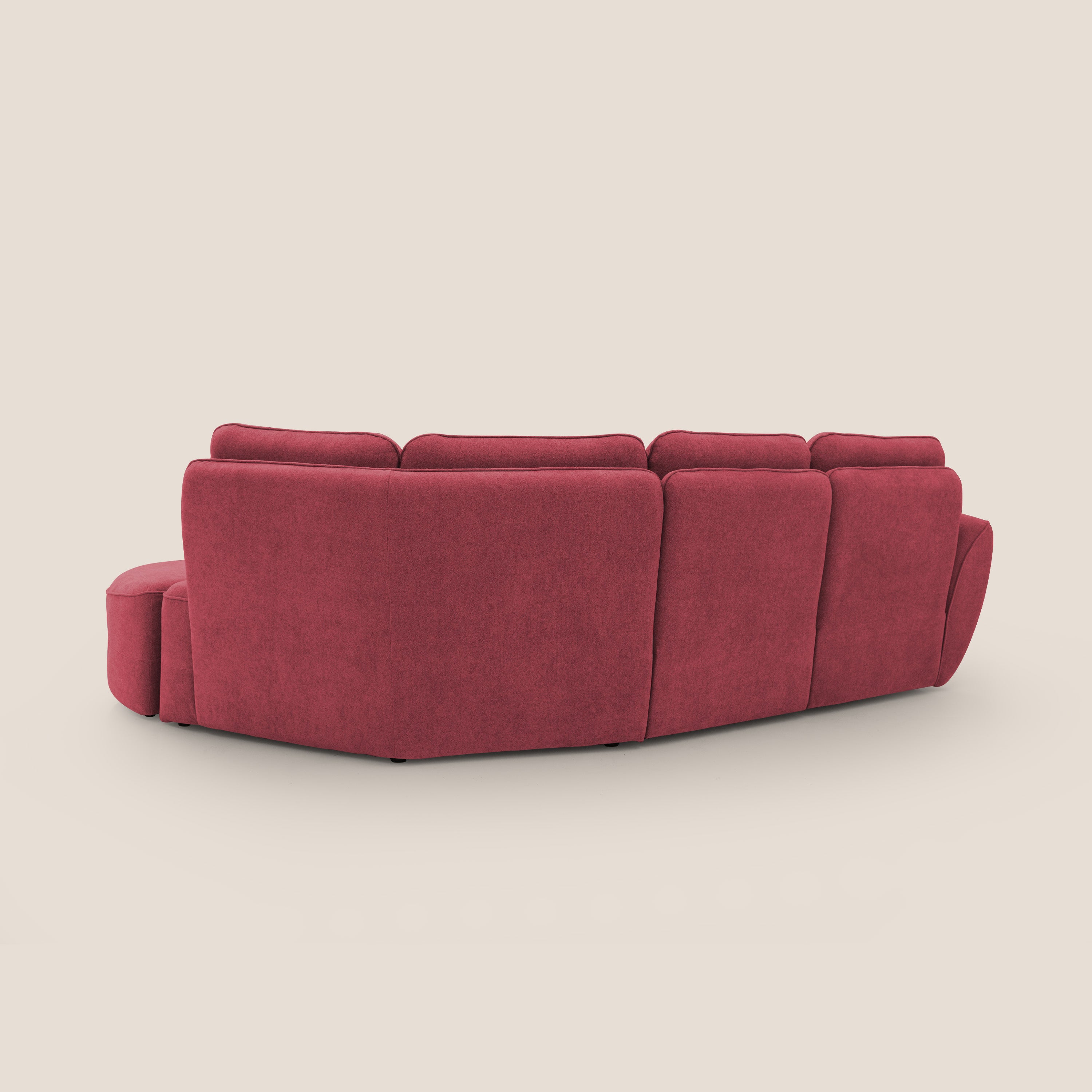Cerbero divano angolare con pouf mobile in morbido bouclé impermeabile T07 rosso - divani.store