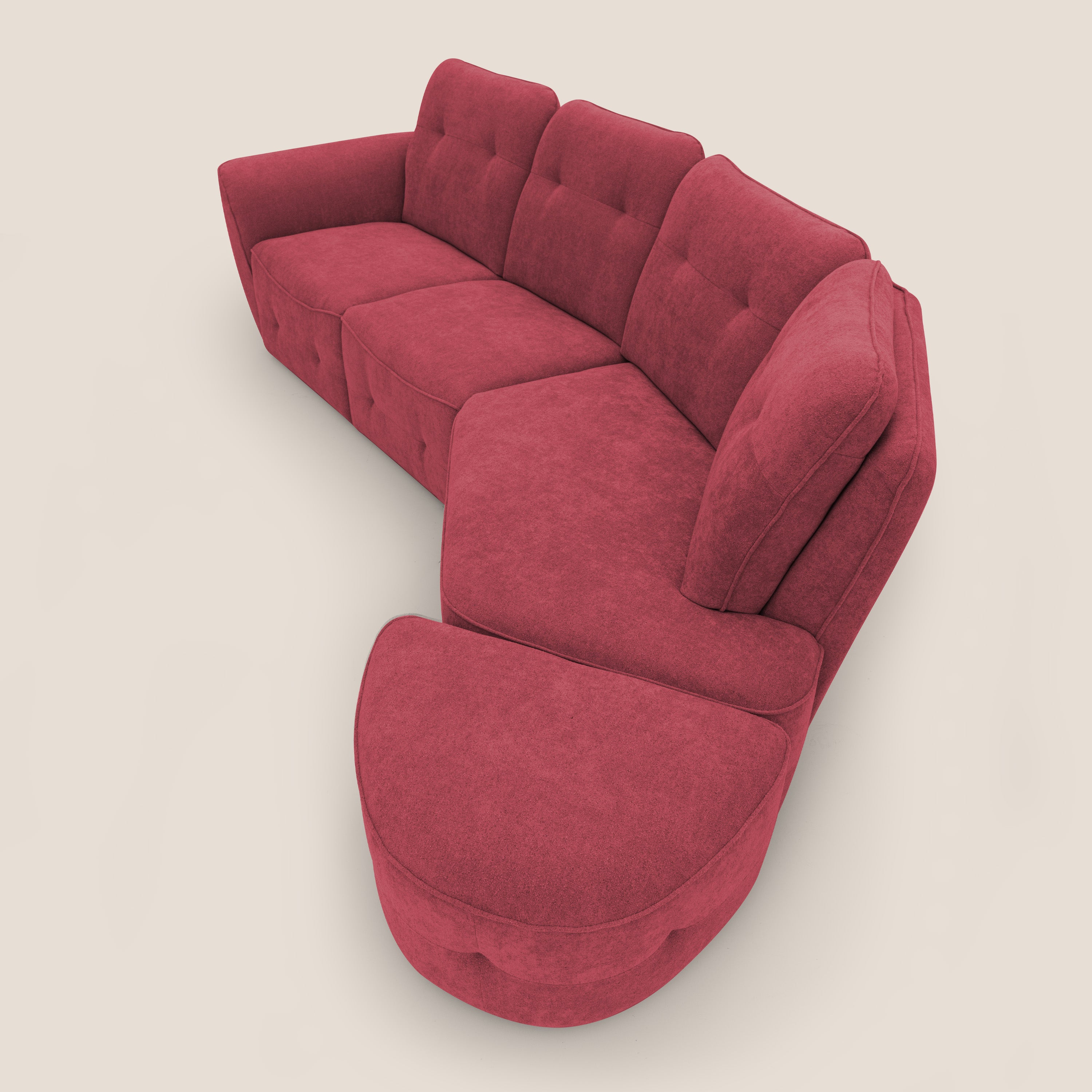 Cerbero divano angolare con pouf mobile in morbido bouclé impermeabile T07 rosso - divani.store