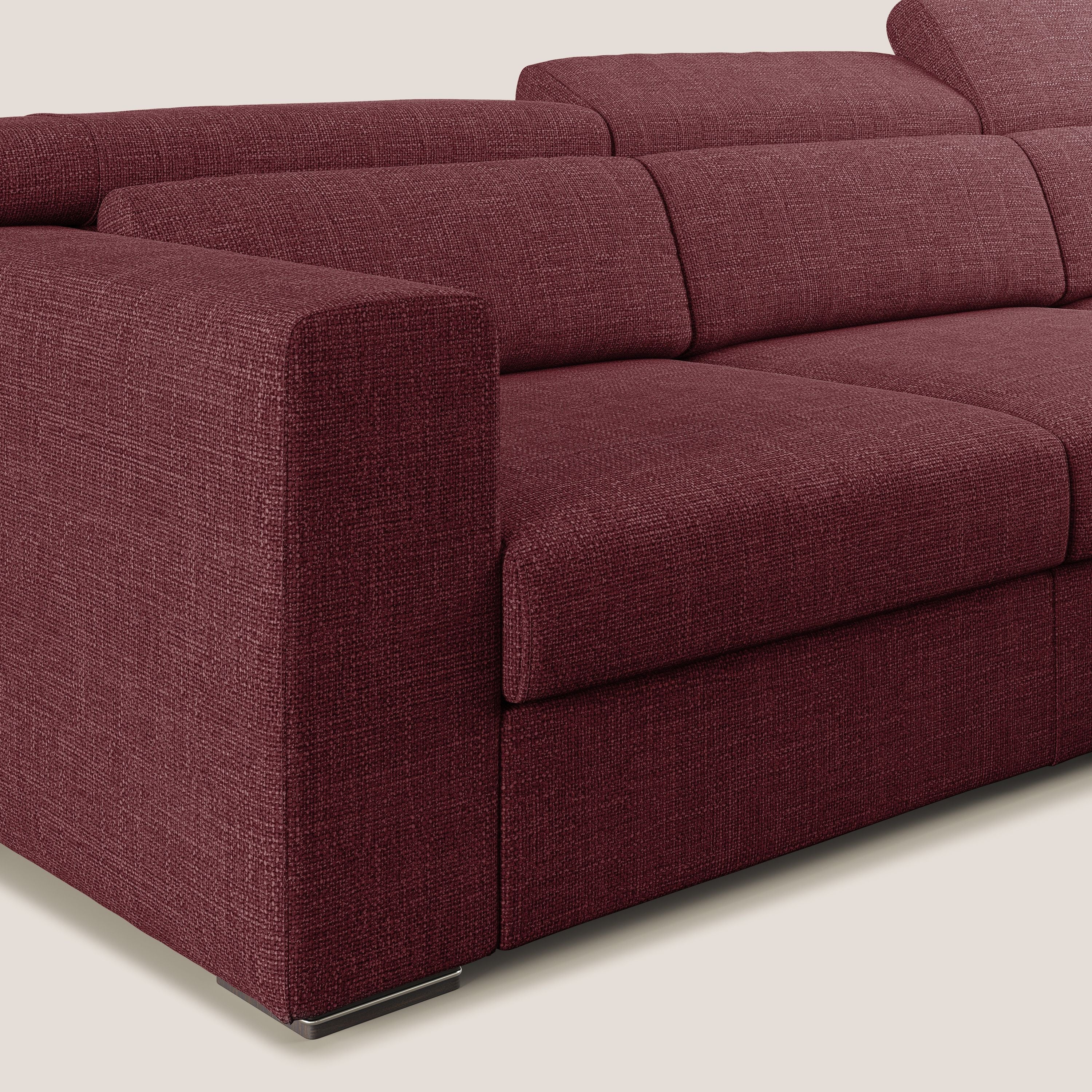 Vegas divano angolare con poggiatesta reclinabili in morbido tessuto impermeabile T06 rosso - divani.store