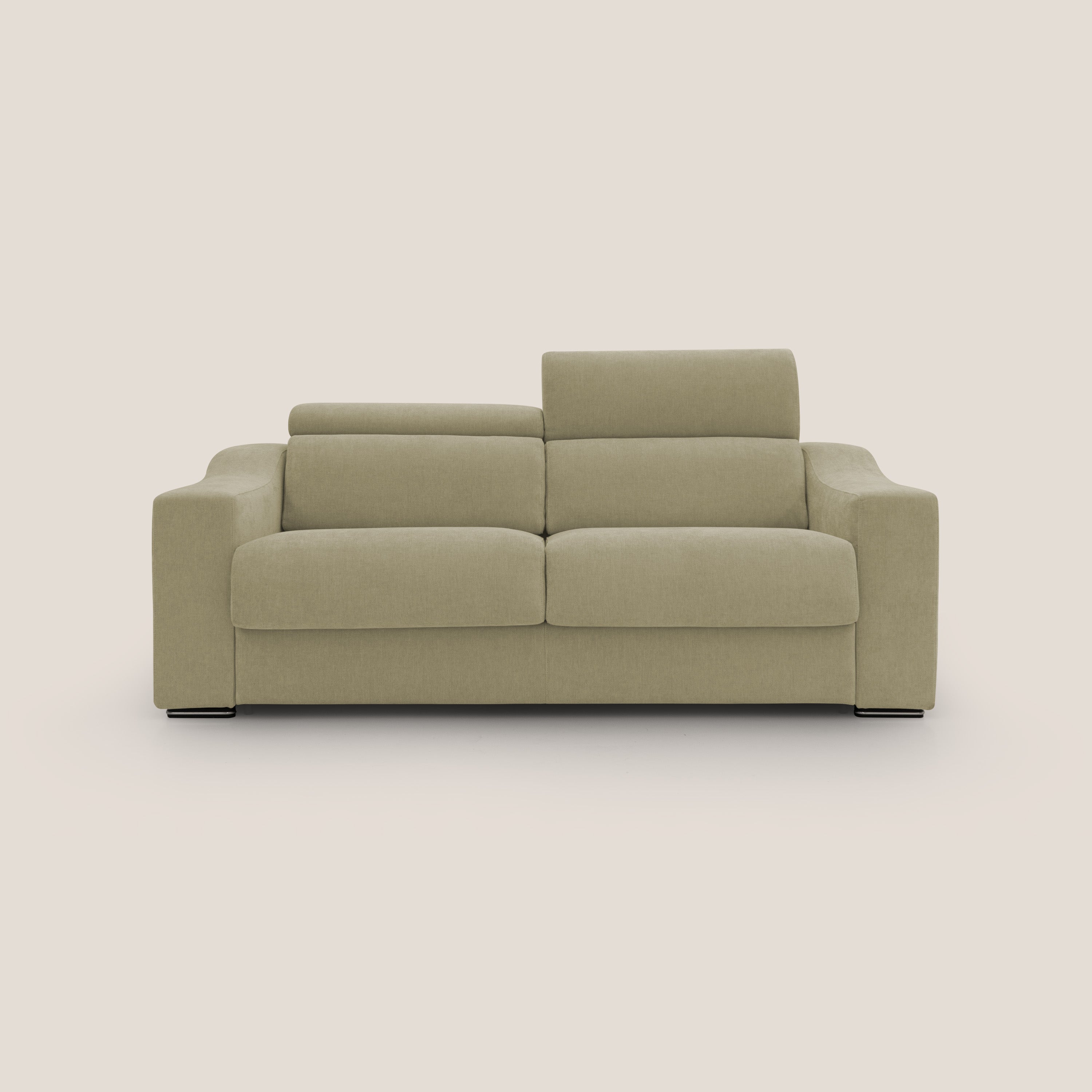 Bomber divano letto matrimoniale con poggiatesta in tessuto impermeabile T14 beige - divani.store