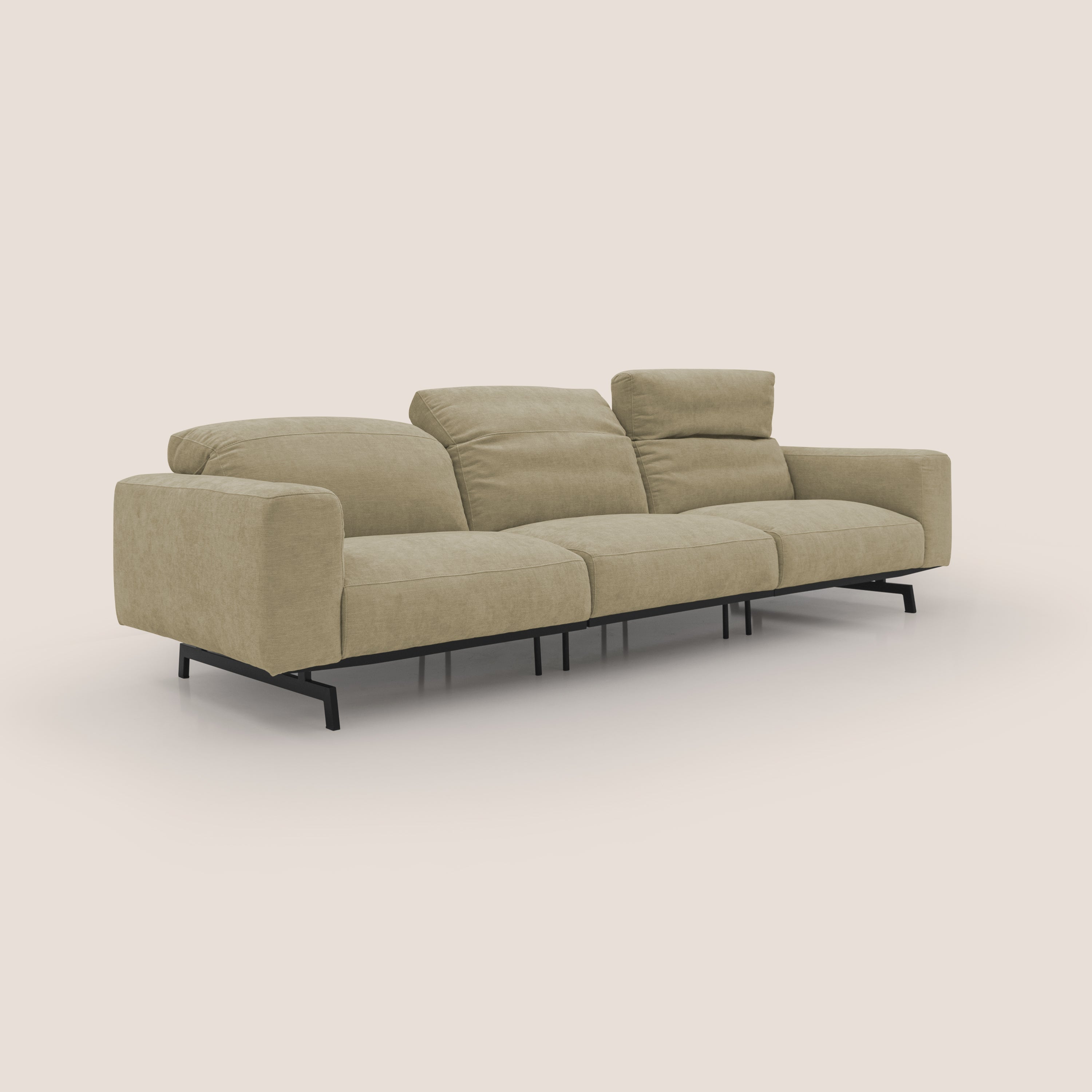 Sakura divano in piuma d'oca modulare a 3 sedute in morbido tessuto fiammato impermeabile T14 beige - divani.store