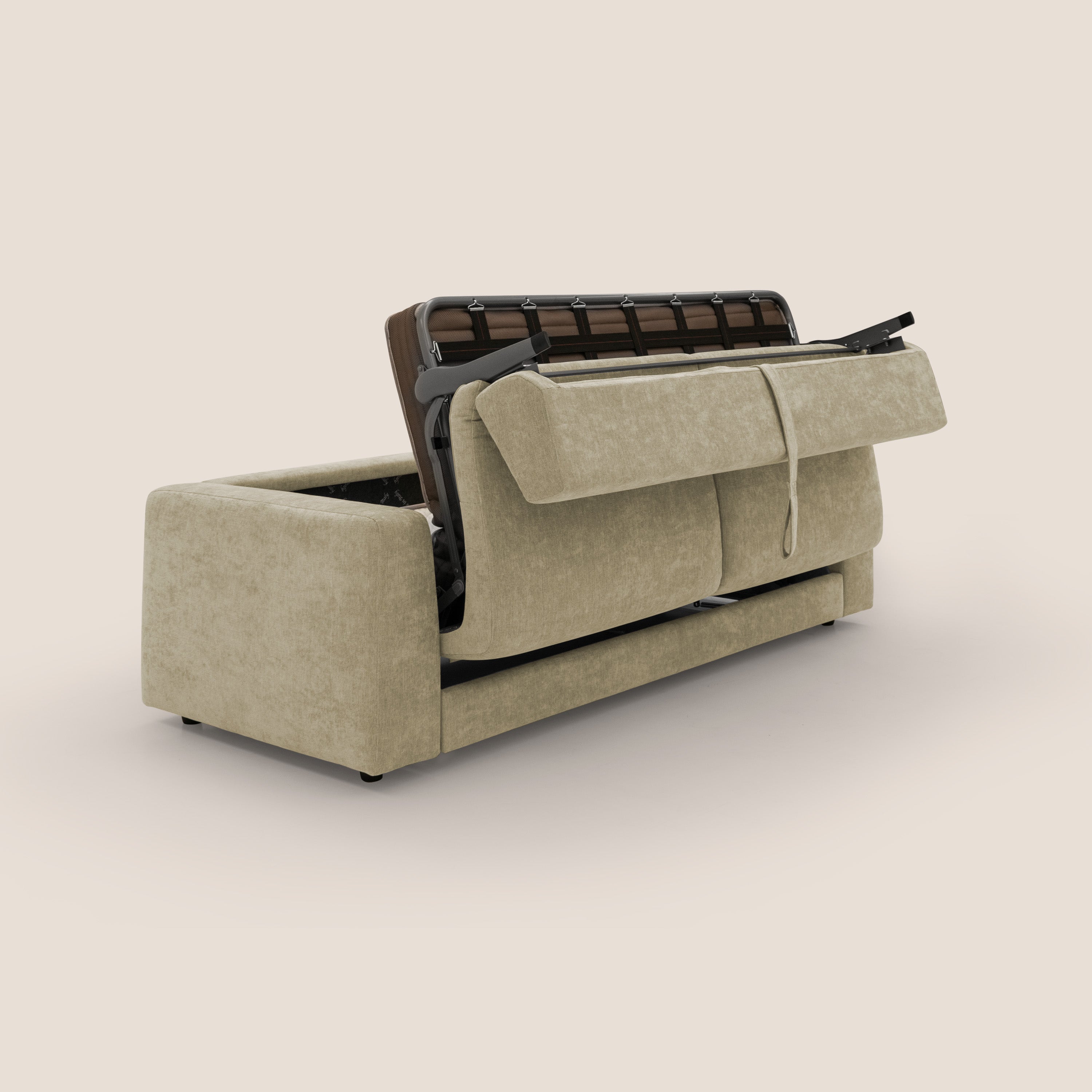 Freia Divano letto minimal materasso h15 cm con morbidi schienali in tessuto impermeabile T14 - divani.store