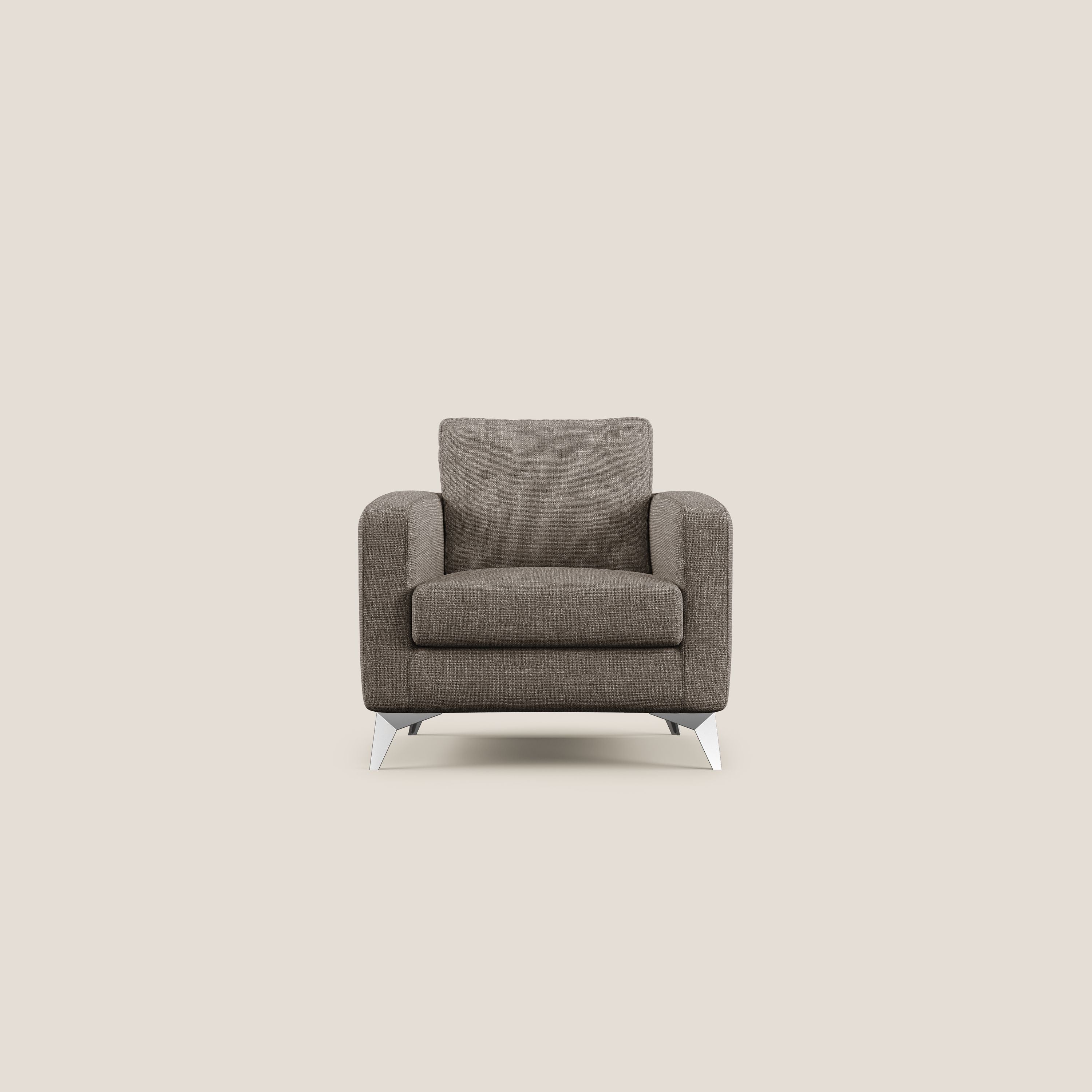 Orione Poltroncina in morbido tessuto impermeabile ad intreccio T06 marrone - divani.store