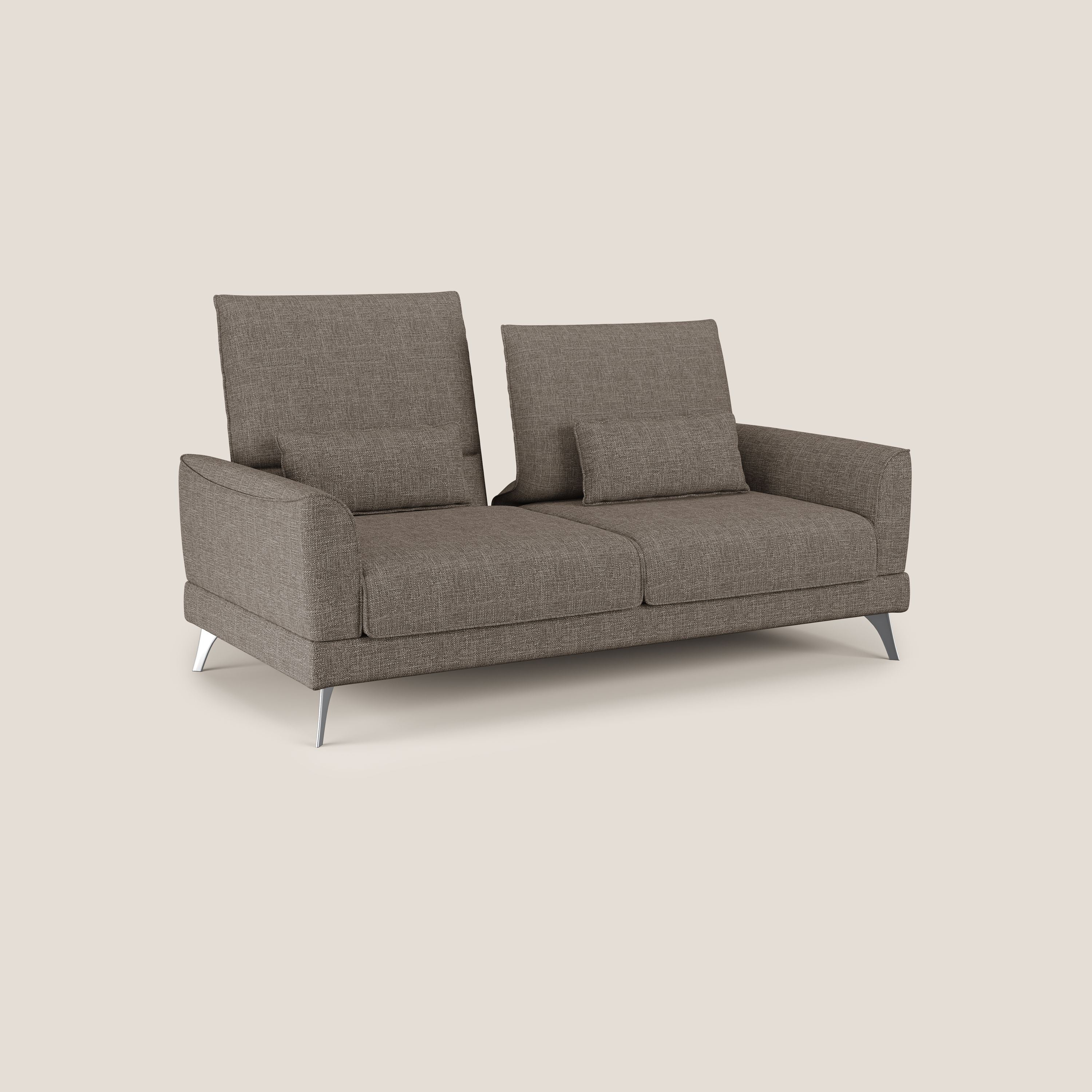 Tommy Divano relax con schienali traslanti in morbido tessuto fiammato T06 marrone - divani.store