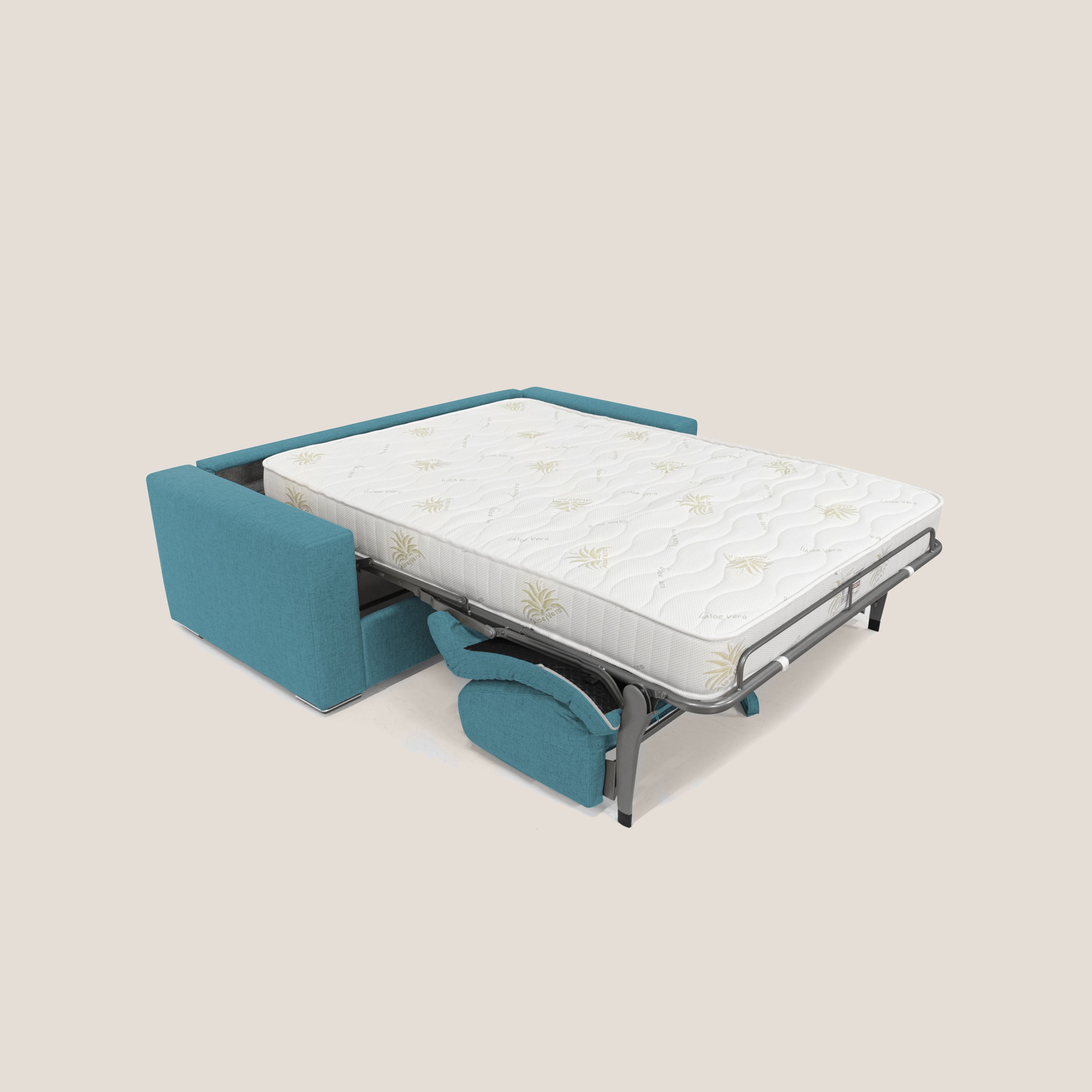 Nixon Divano letto matrimoniale con materasso 20 cm in tessuto impermeabile T03 azzurro - divani.store