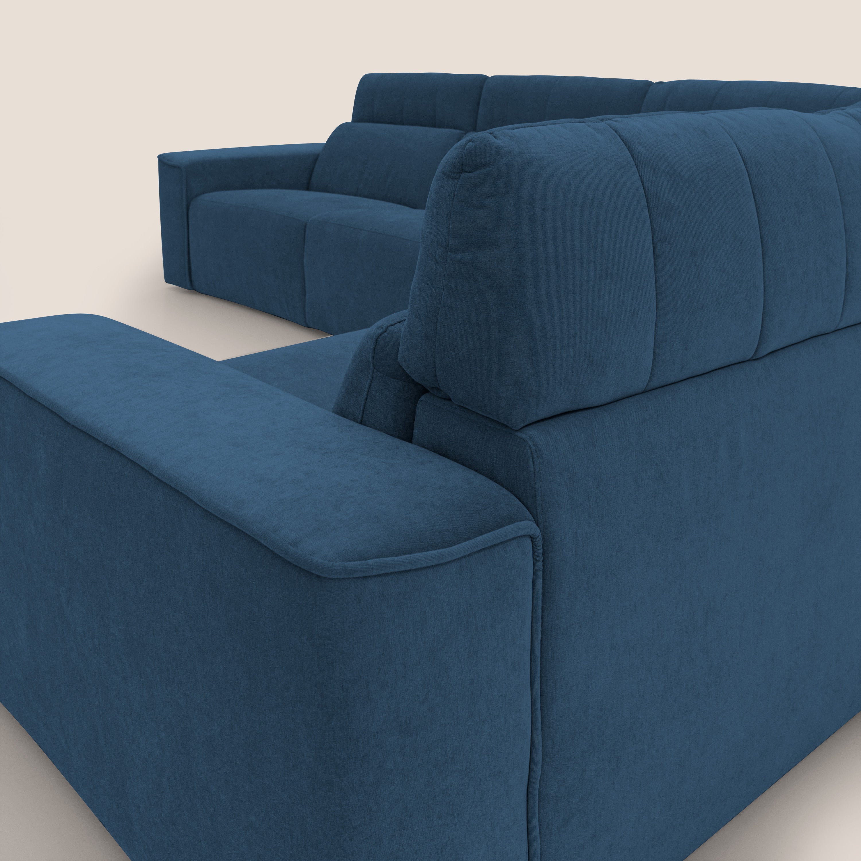 Clark Divano modulare angolare REVERSIBILE con opzione relax elettrico in tessuto smacchiabile impermeabile T17 blu - divani.store