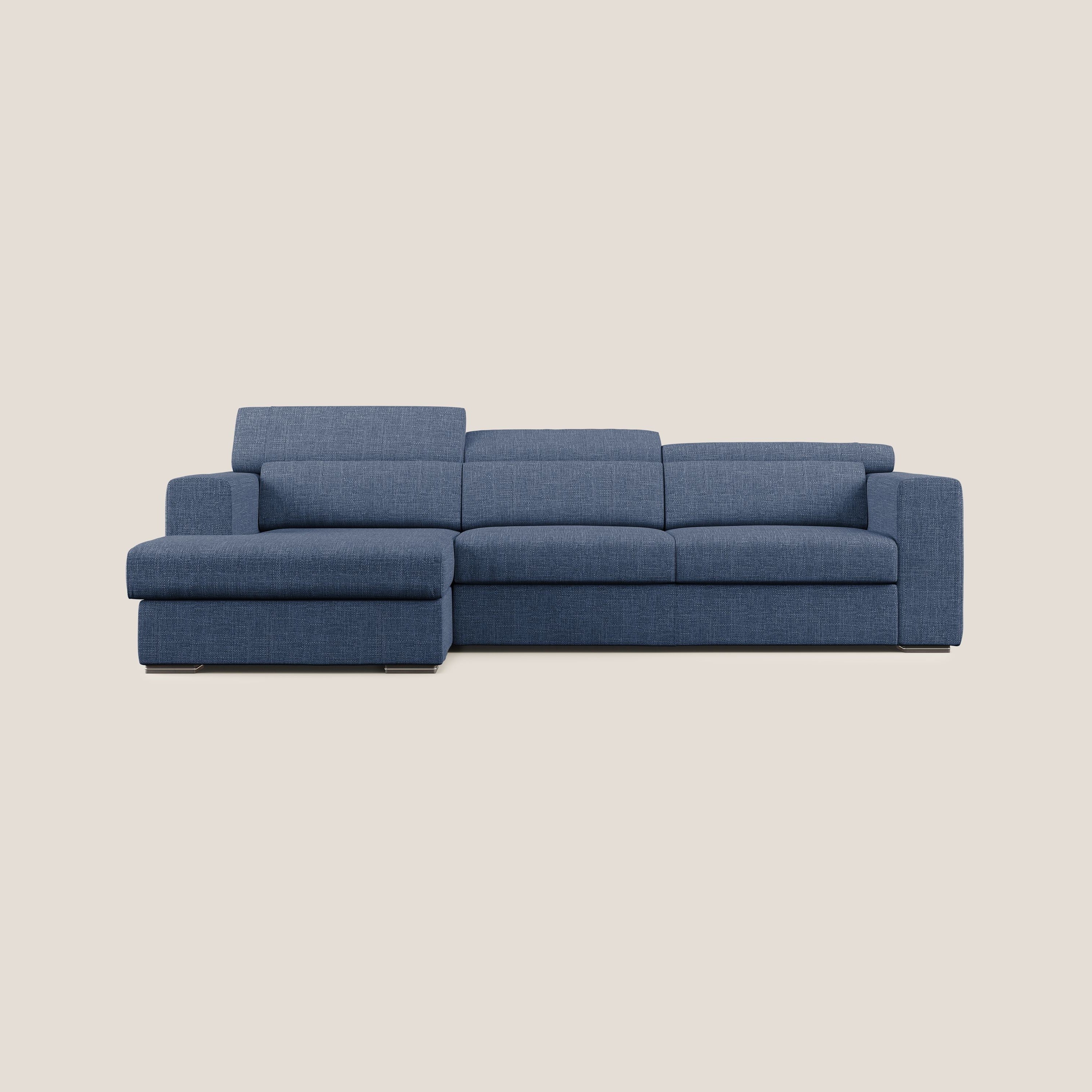 Vegas divano angolare con poggiatesta reclinabili in morbido tessuto impermeabile T06 blu - divani.store