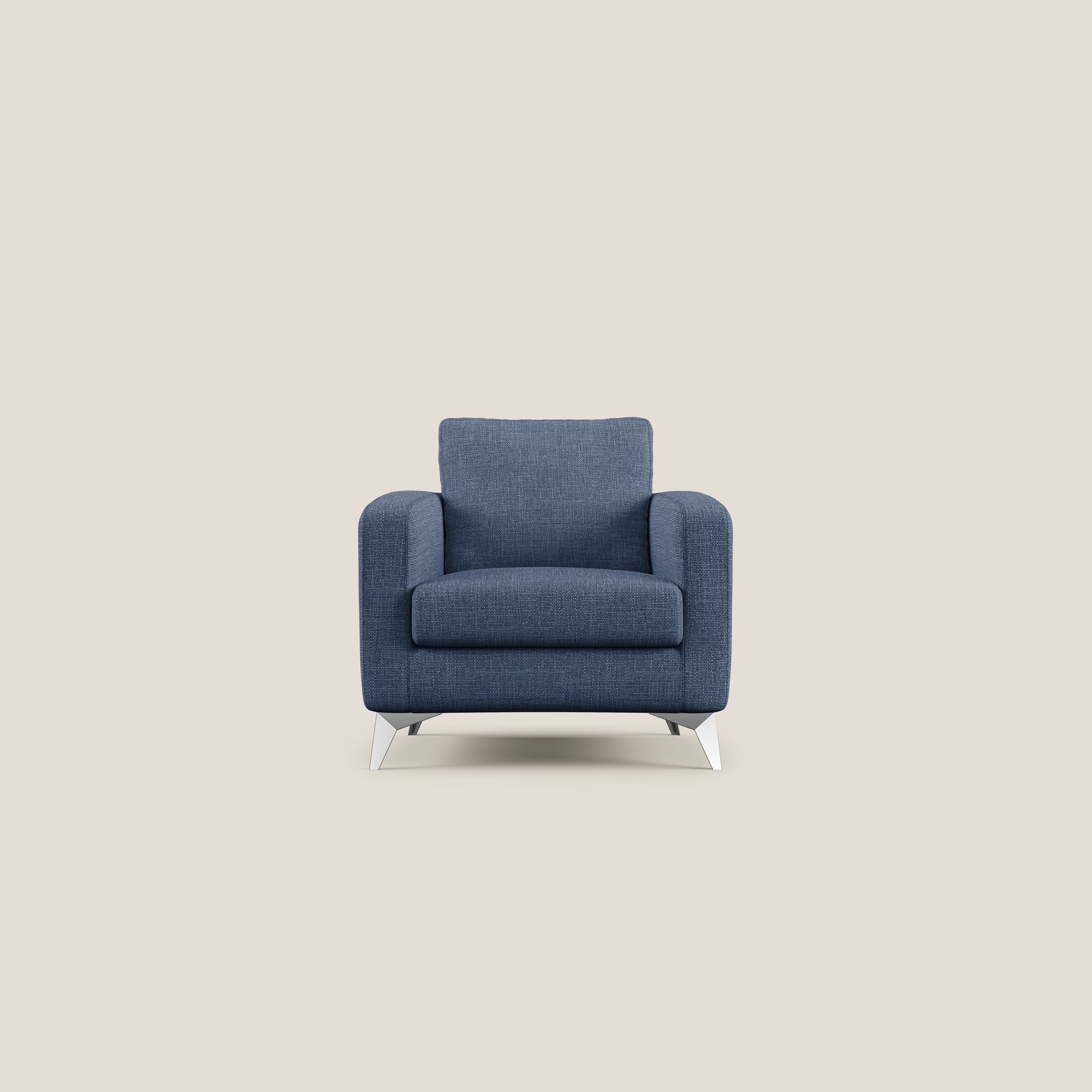 Orione Poltroncina in morbido tessuto impermeabile ad intreccio T06 blu - divani.store