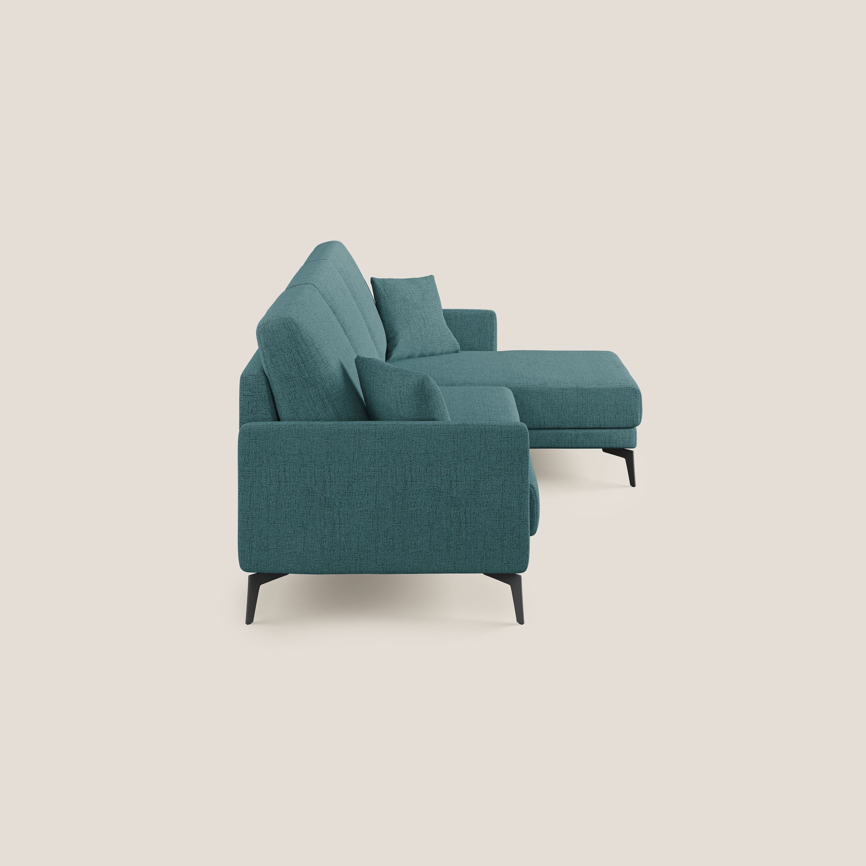 Saturno divano angolare moderno in tessuto morbido impermeabile T03 azzurro - divani.store