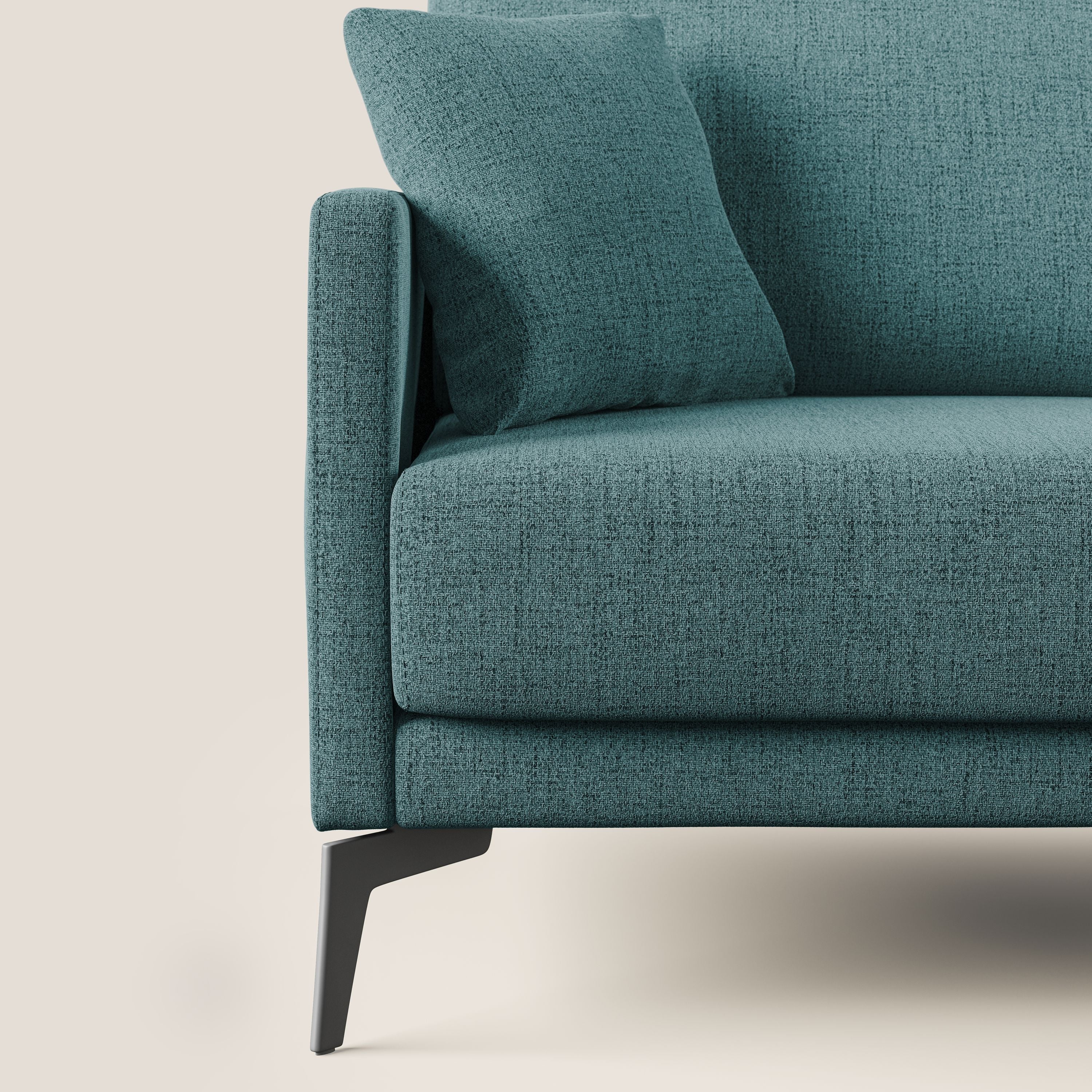 Saturno divano angolare moderno in tessuto morbido impermeabile T03 azzurro - divani.store