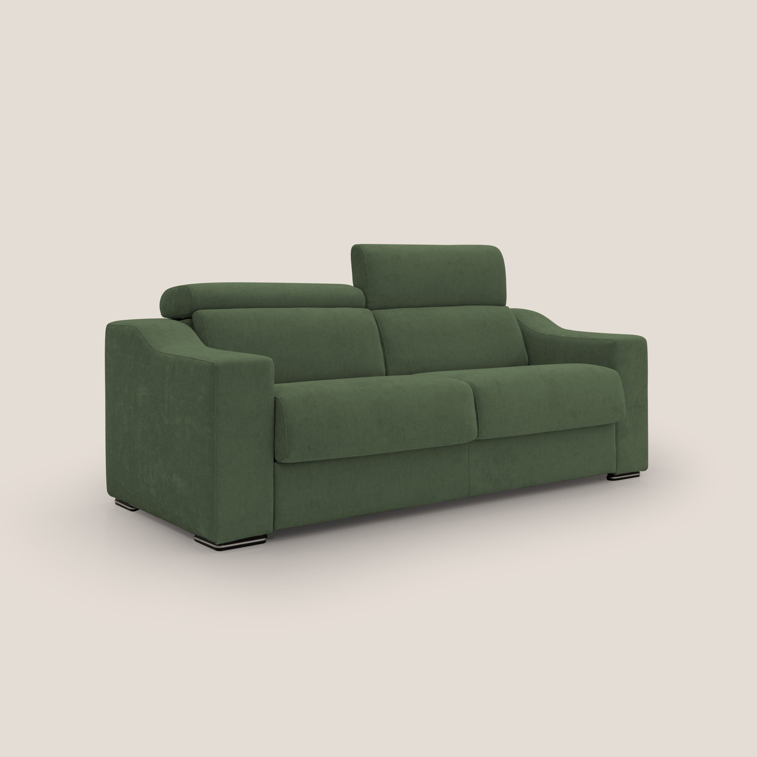 Bomber divano letto matrimoniale con poggiatesta in tessuto impermeabile T14 verde - divani.store