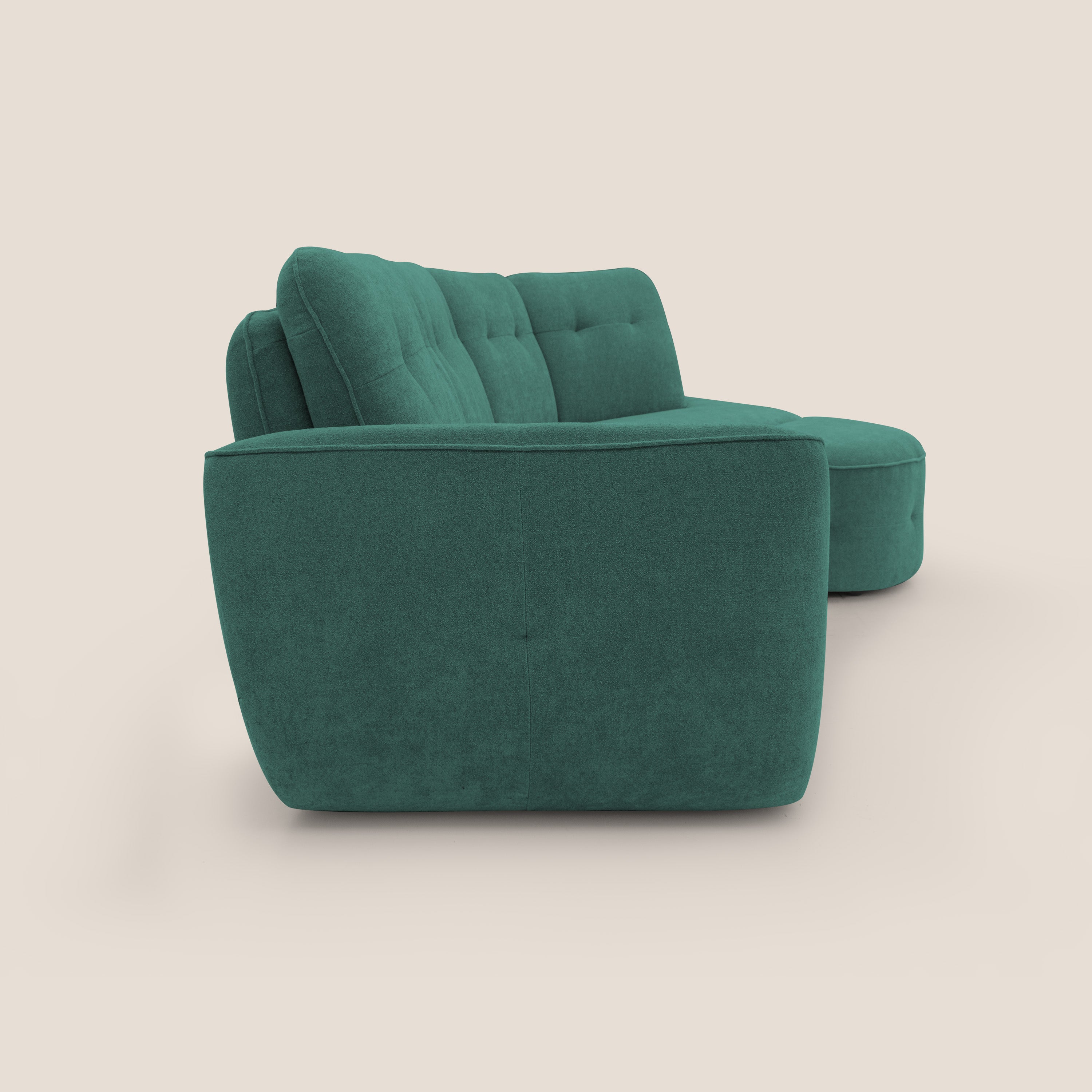 Cerbero divano angolare con pouf mobile in morbido bouclé impermeabile T07 verde - divani.store