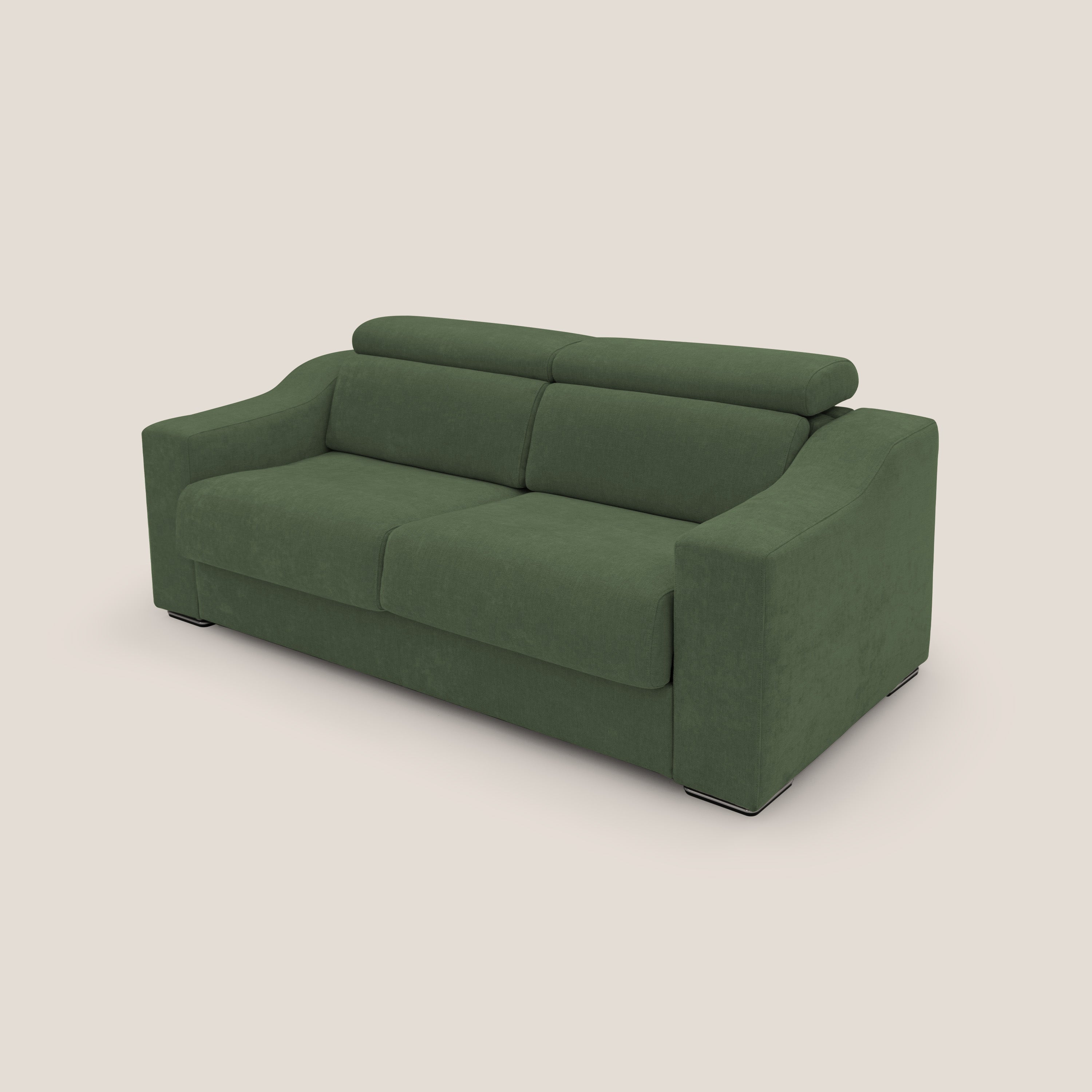 Bomber divano letto matrimoniale con poggiatesta in tessuto impermeabile T14 verde - divani.store