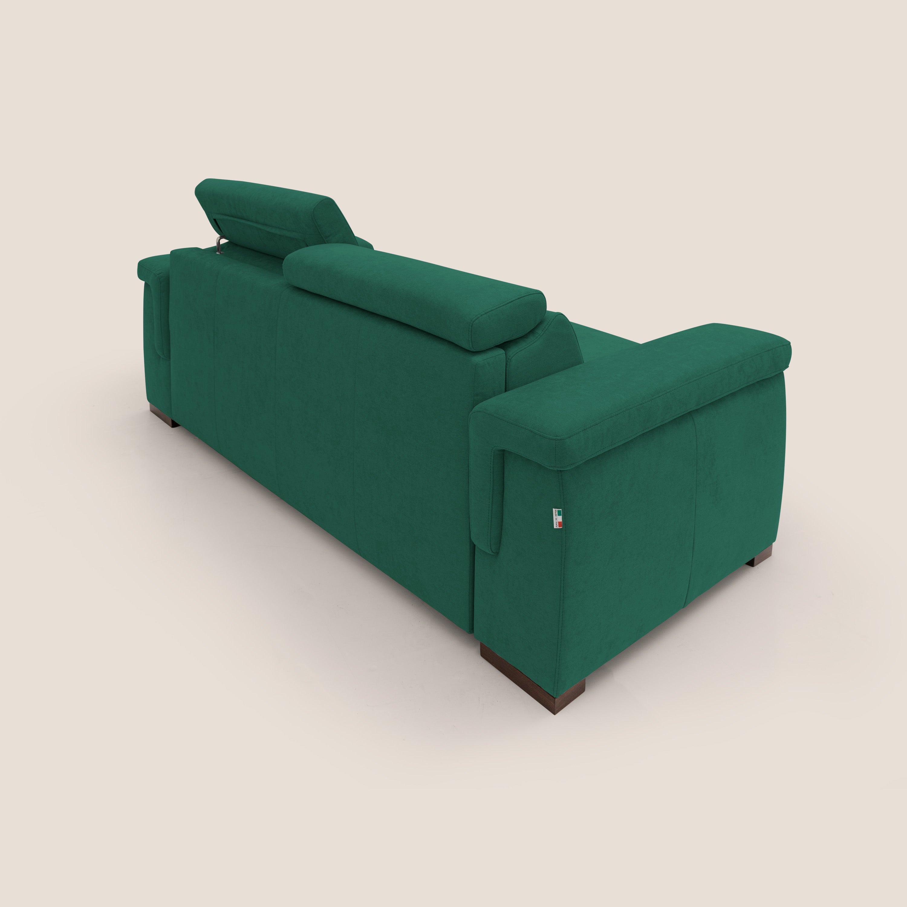 Giunone divano letto con materasso alto 18 cm e poggiatesta reclinabili in tessuto impermeabile T02 verde - divani.store