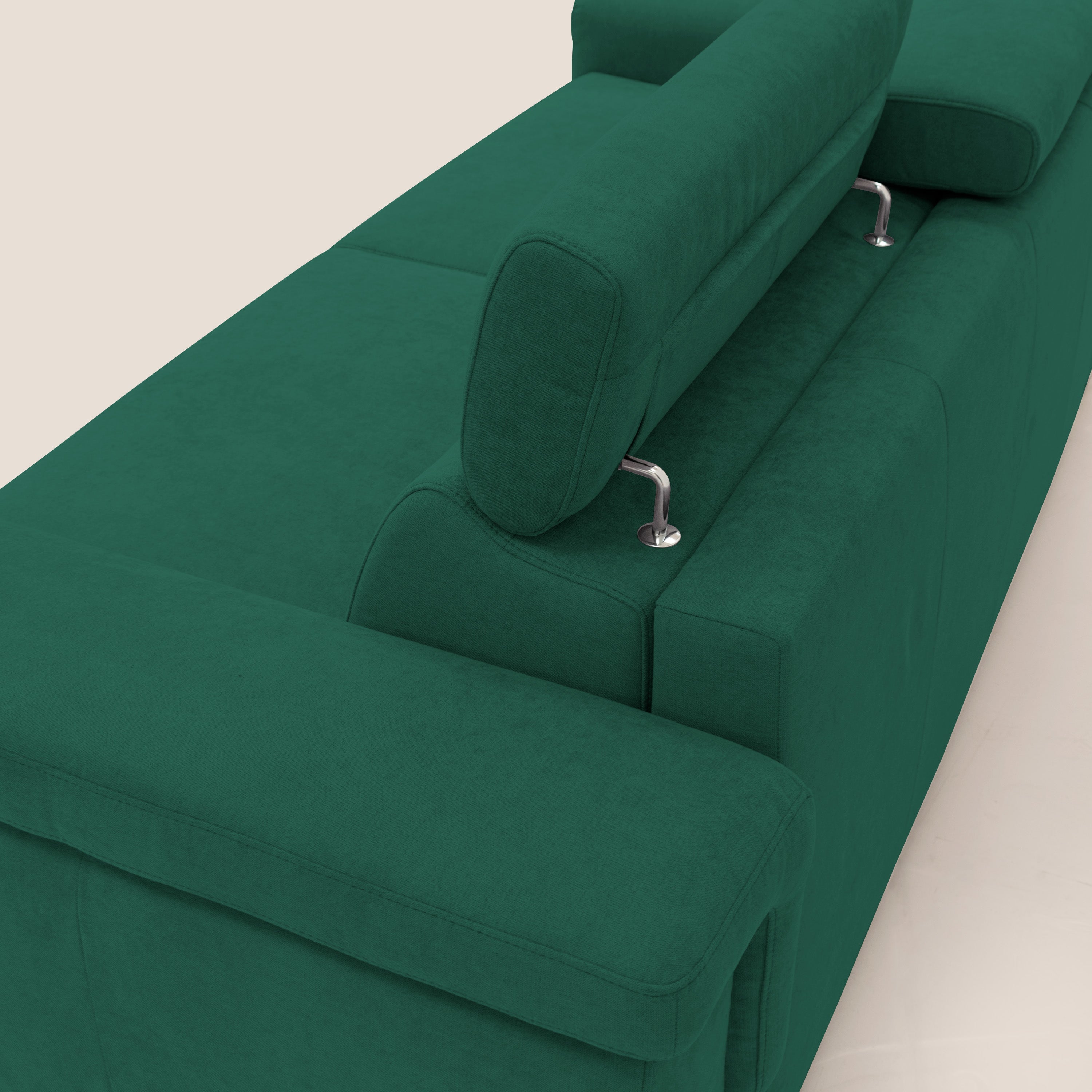 Giunone divano letto con materasso alto 18 cm e poggiatesta reclinabili in tessuto impermeabile T02 verde - divani.store